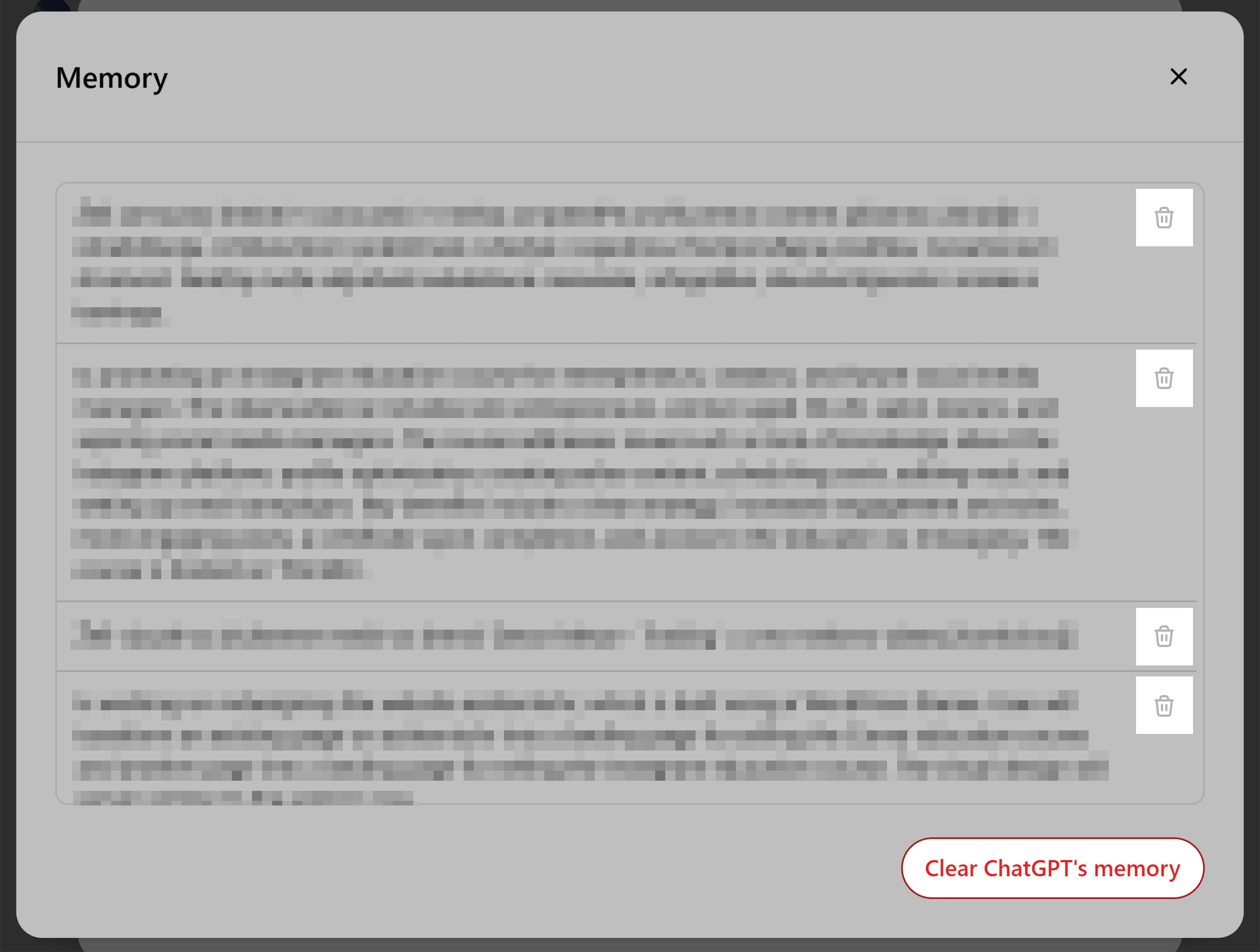 ChatGPT – Settings – Manage Memory