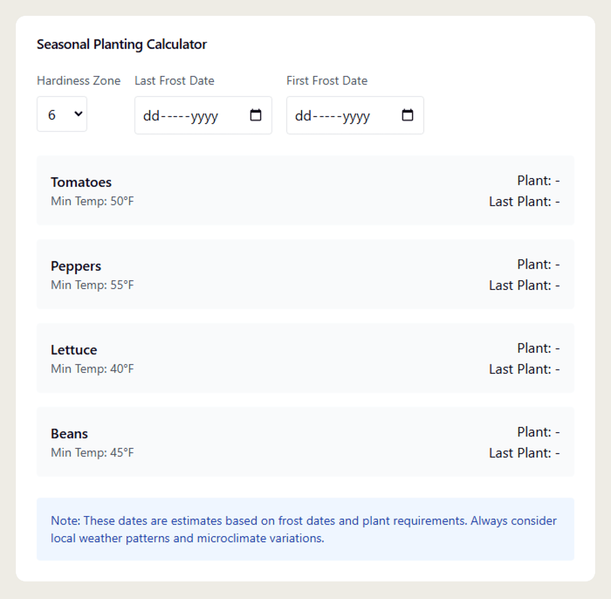 Claude – Seasonal Planting Calculator