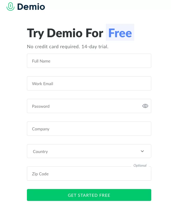 lead form example from demio