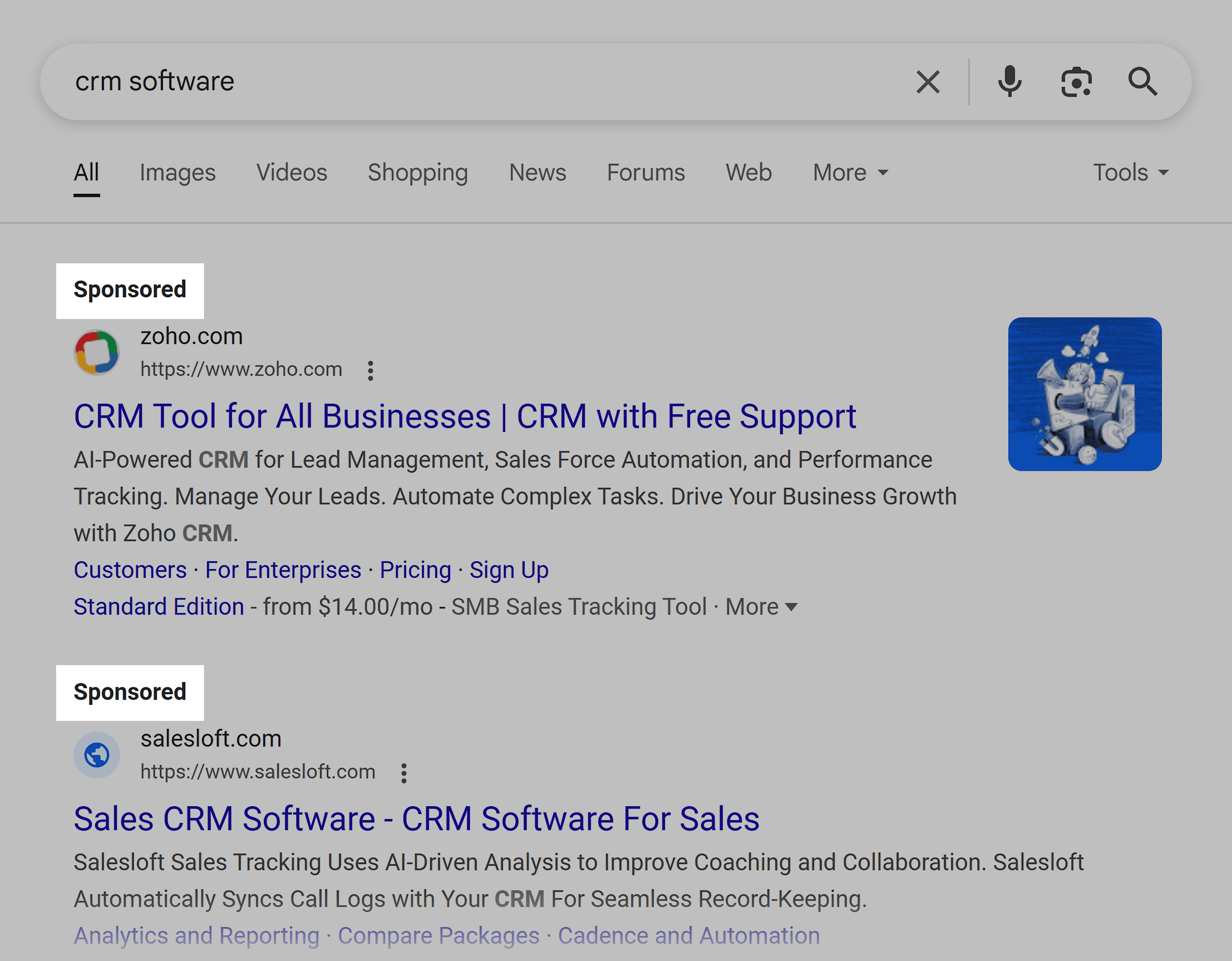 Google SERP – CRM software – Sponsored