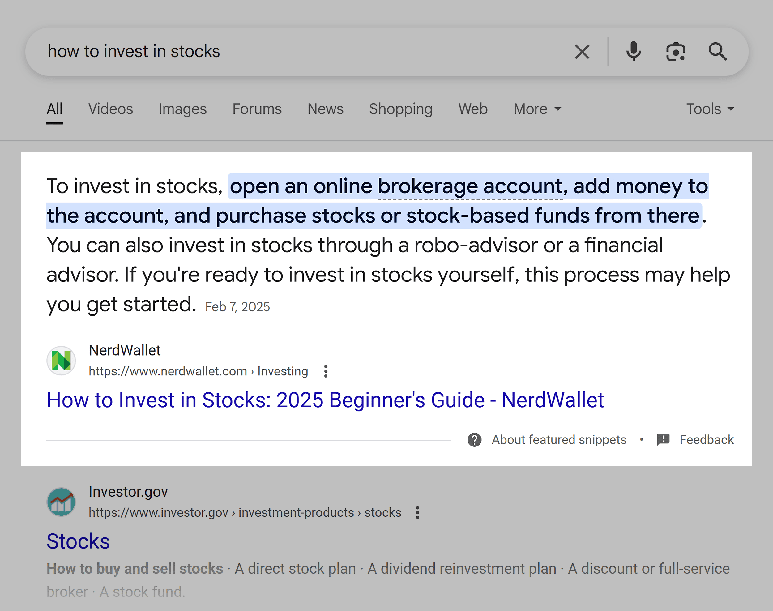 Google SERP – How to invest in stocks