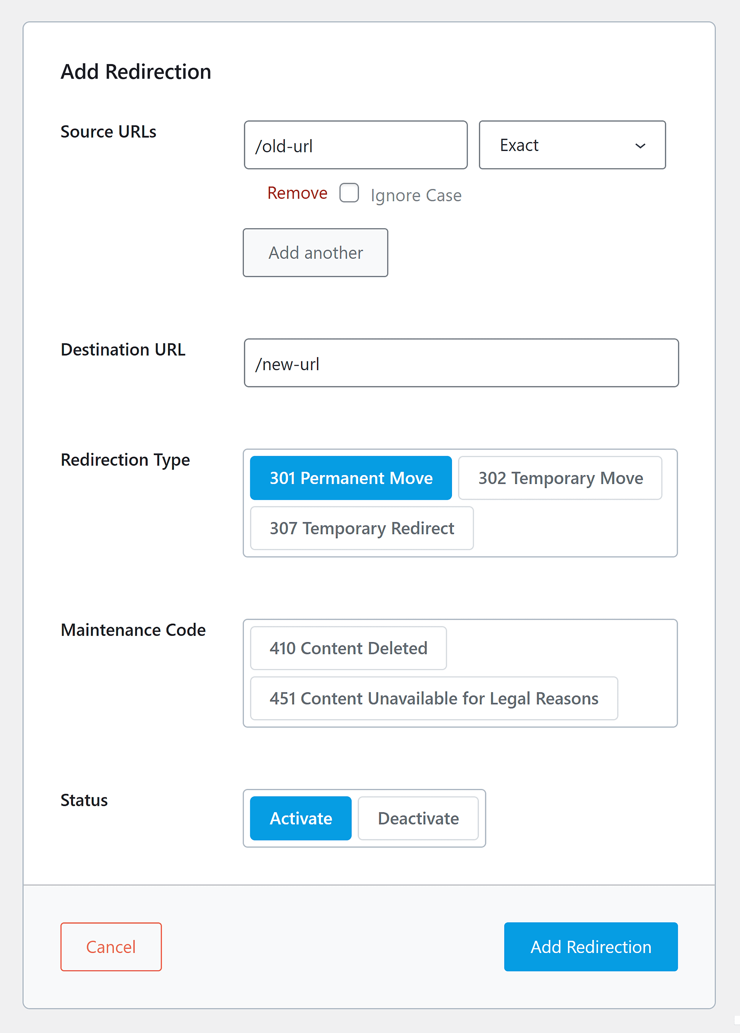 RankMath – Add Redirection