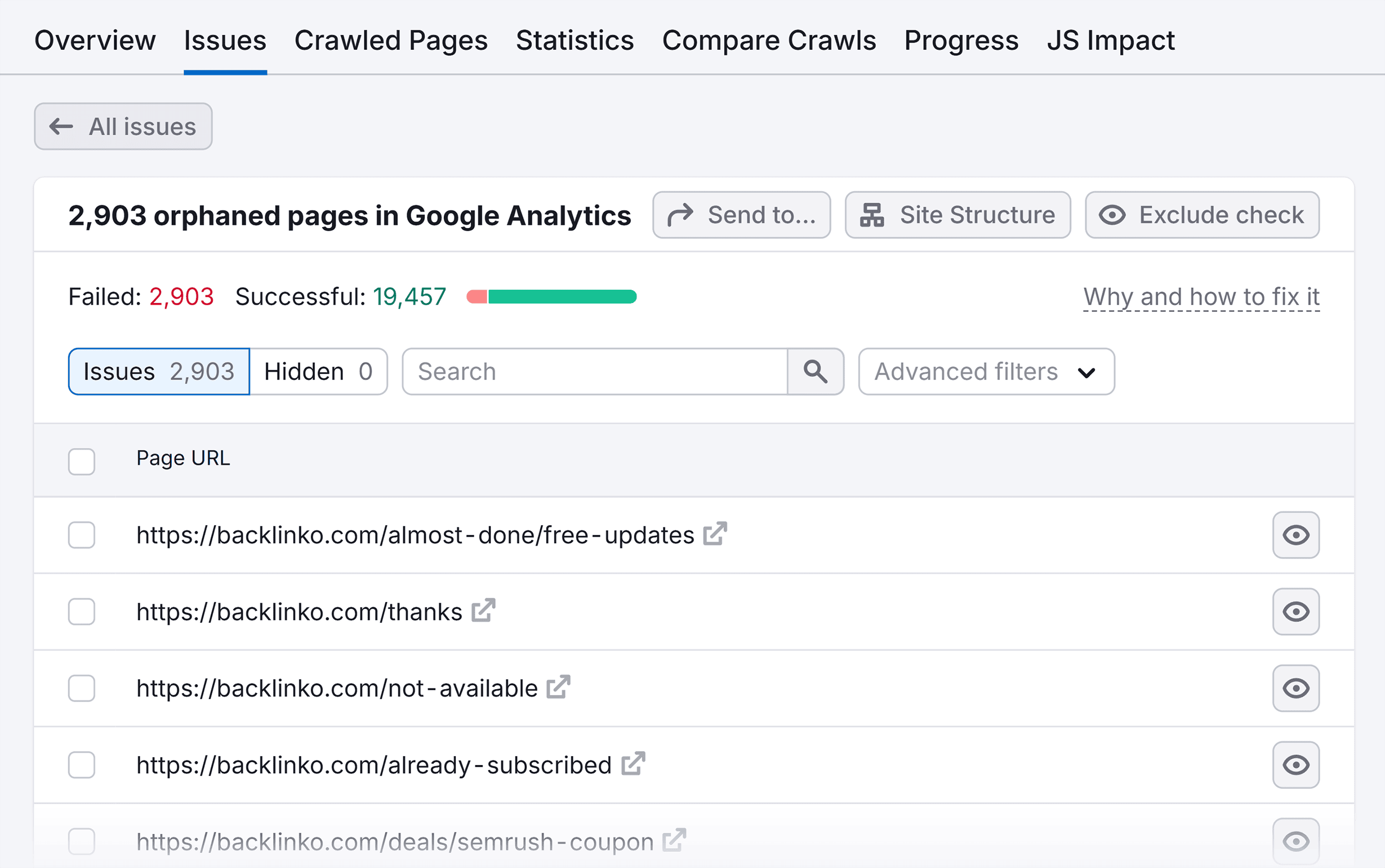 Site Audit – Backlinko – Issues – Orphan pages