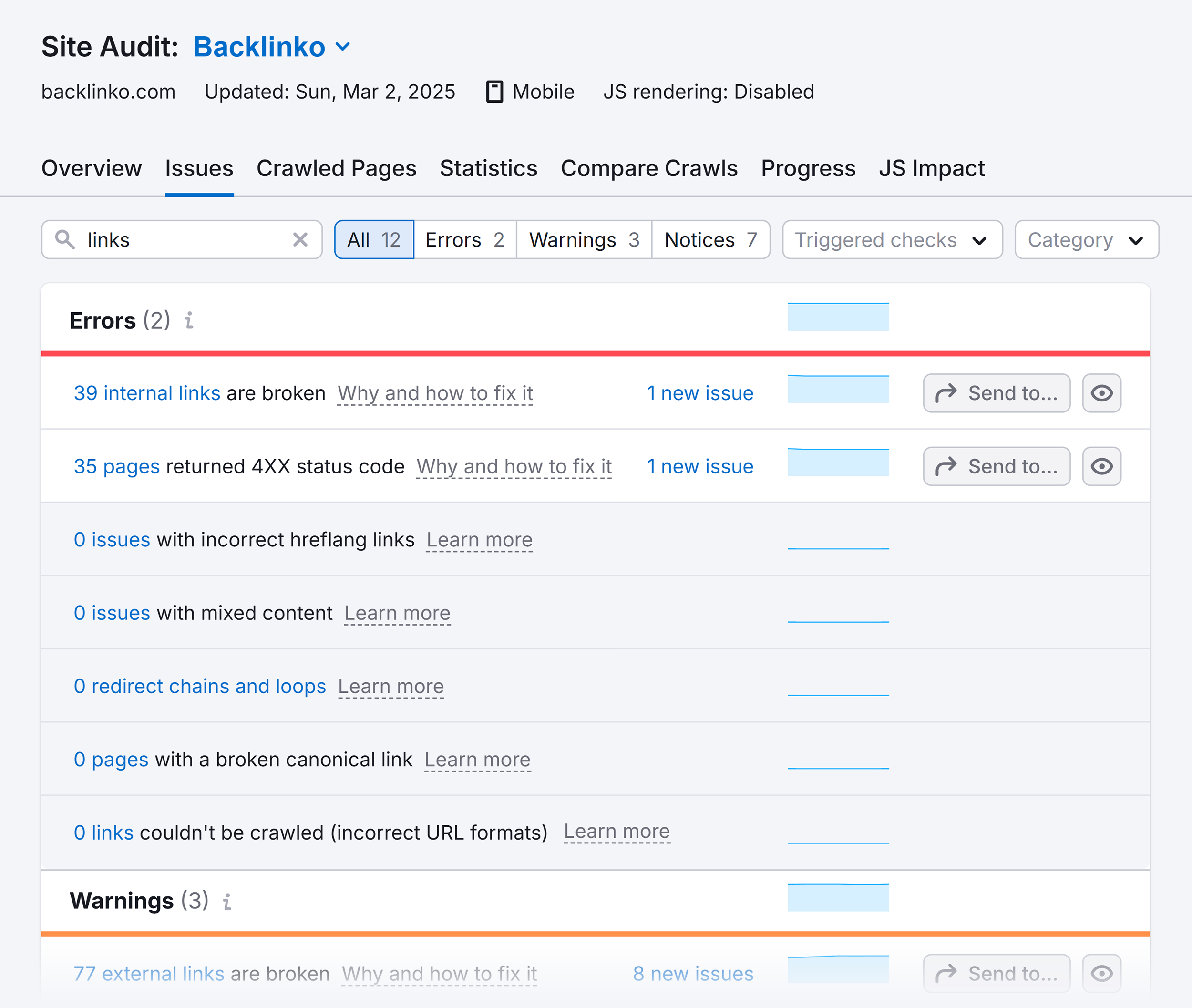 Site Audit – Issues – Links
