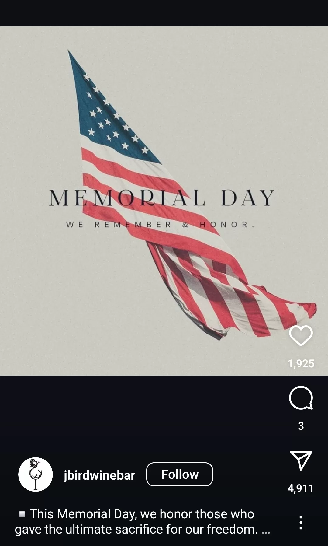 Spring content ideas - Memorial Day social media post.