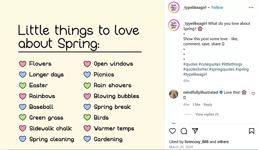 spring greetings - example spring message on instagram