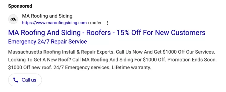 google ads copy - call asset 