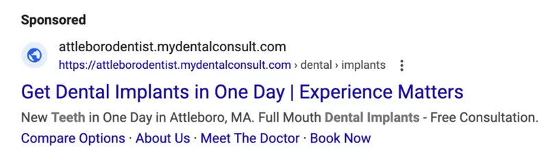 how to write google ads - dental google ads copy example