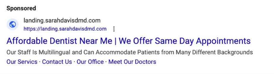 google ads copy - how to write google ads dental example