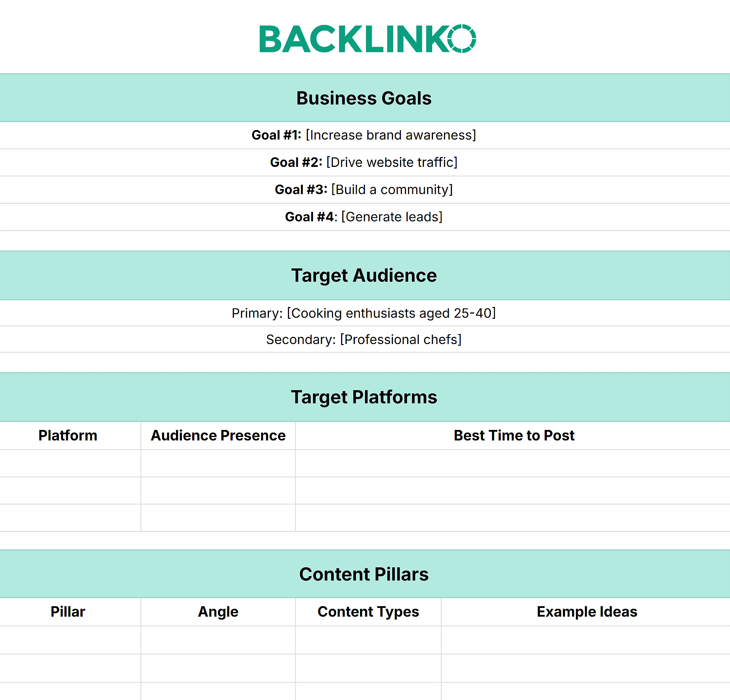 Backlinko – Social Media Calendar Template – Strategy