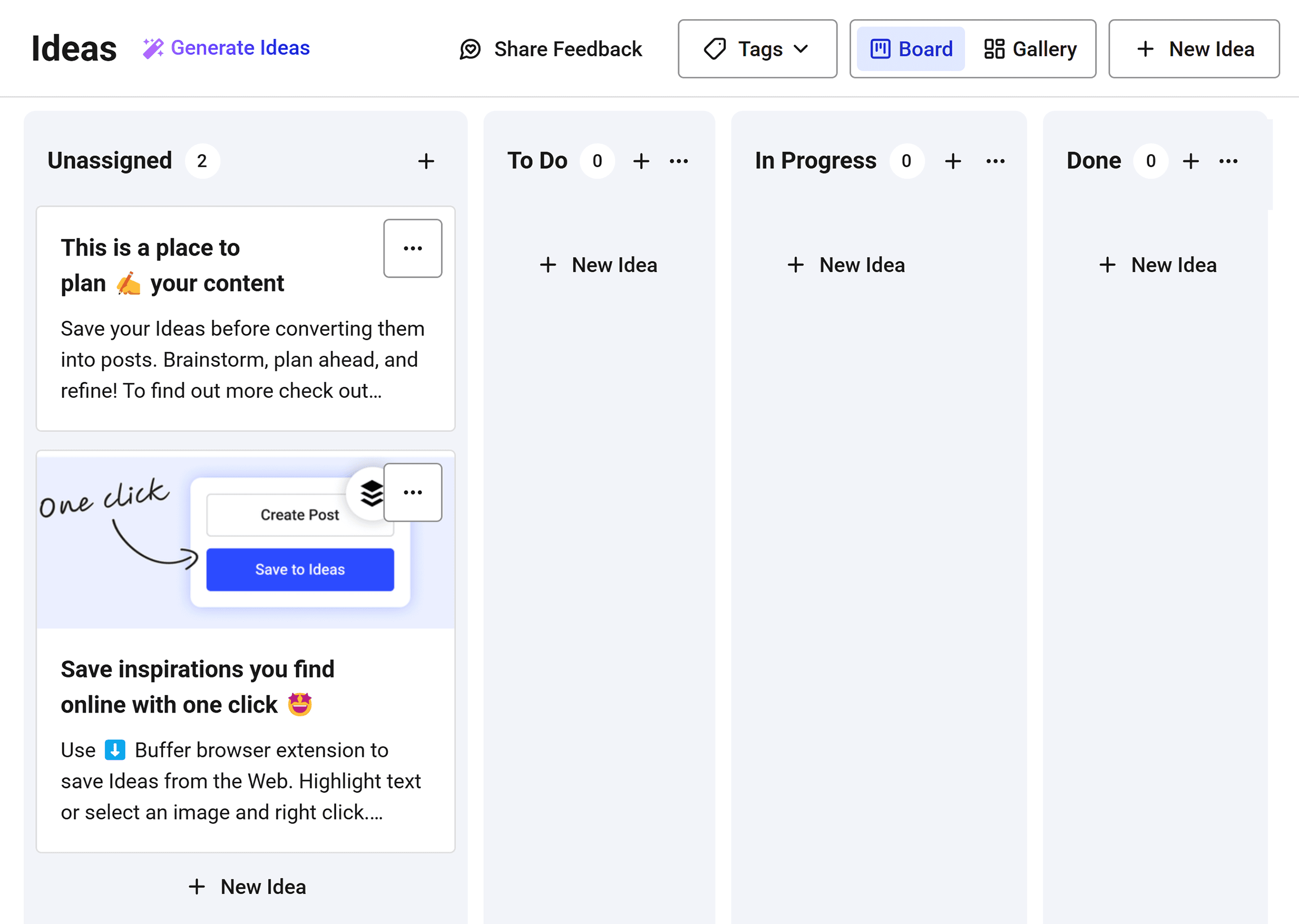 Buffer – Built-in kanban board
