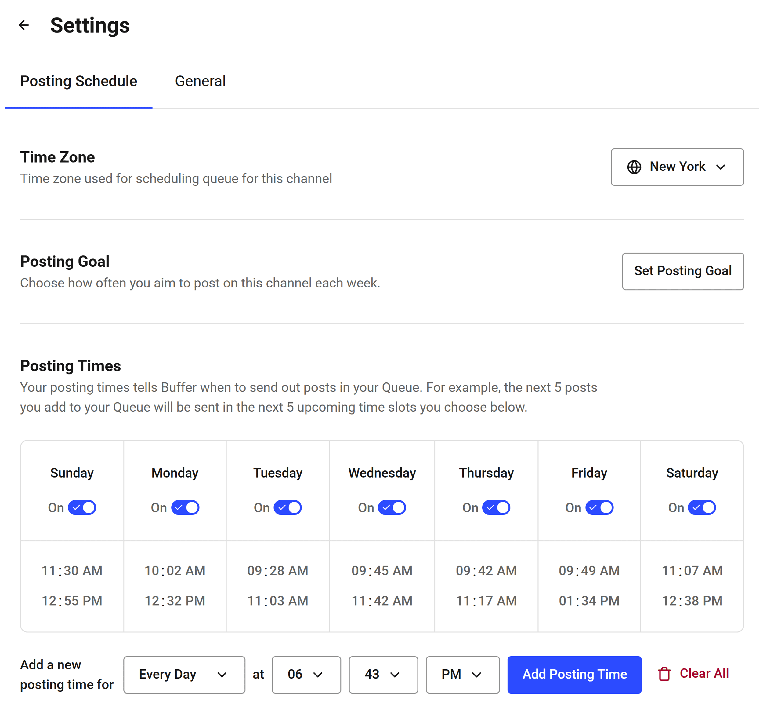 Buffer – Settings – Posting Times