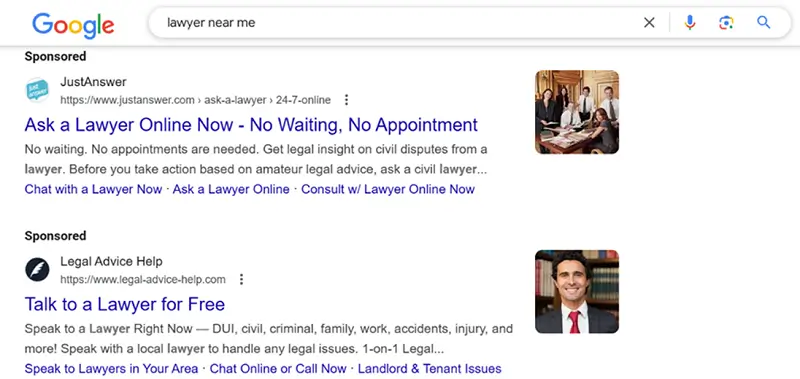 google ads benchmarks - example ad serp