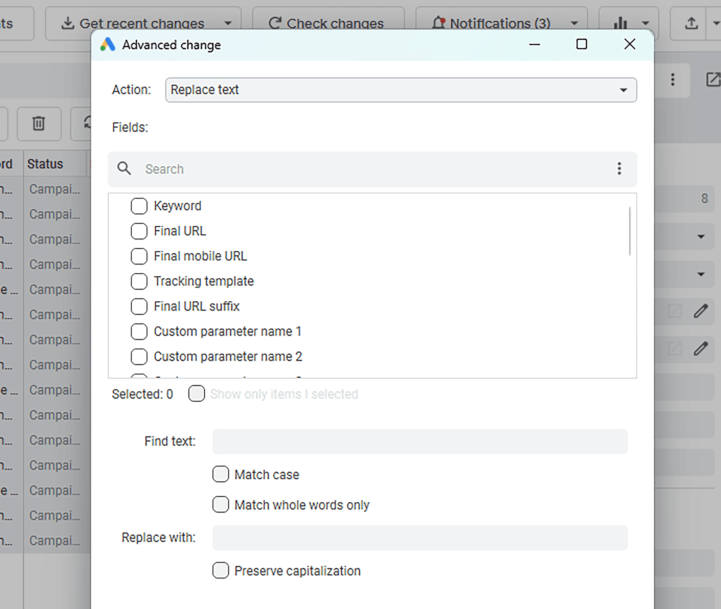 Google Ads Editor – Advanced change