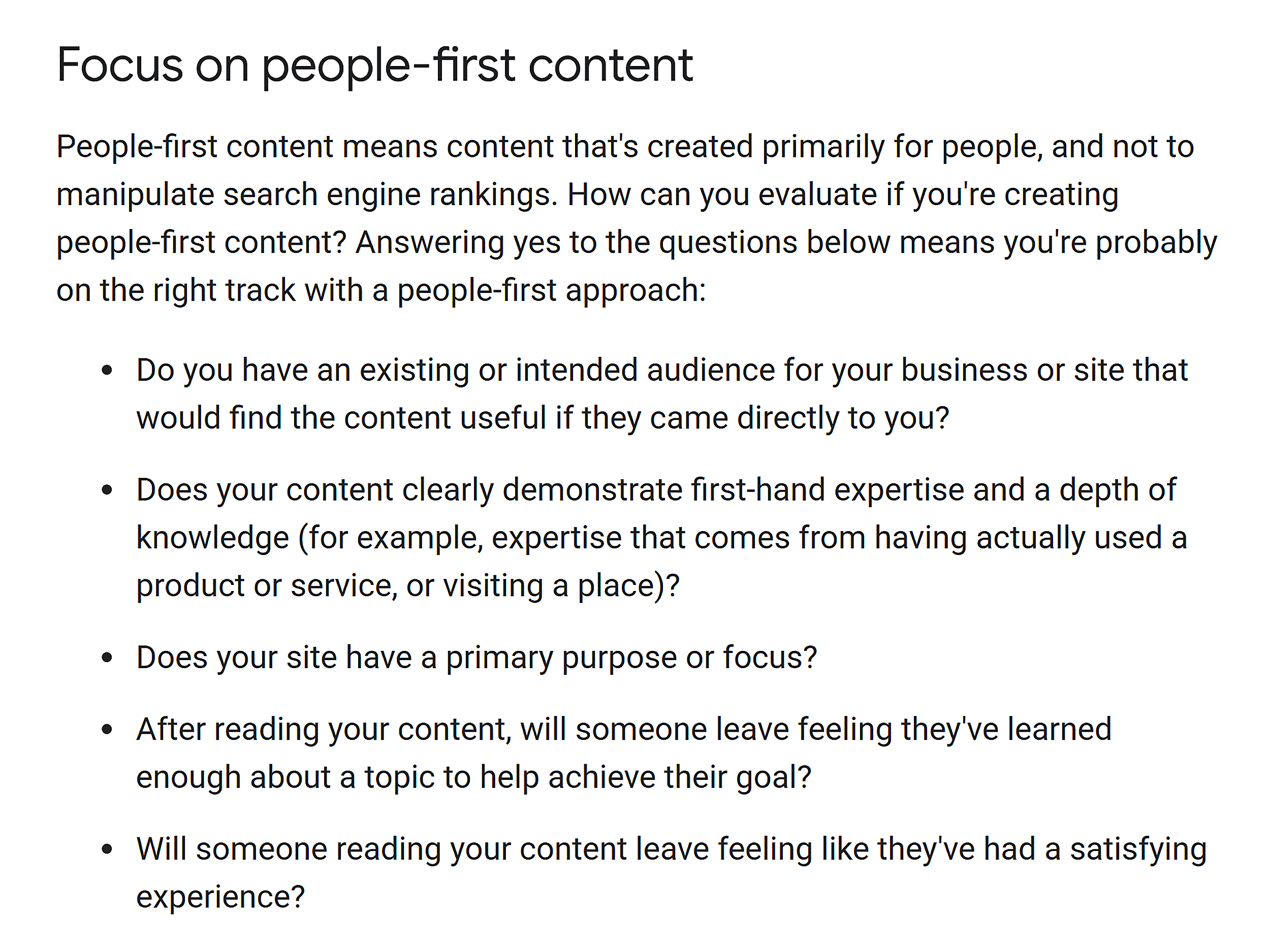 Google Search Central – Focus on people-first content