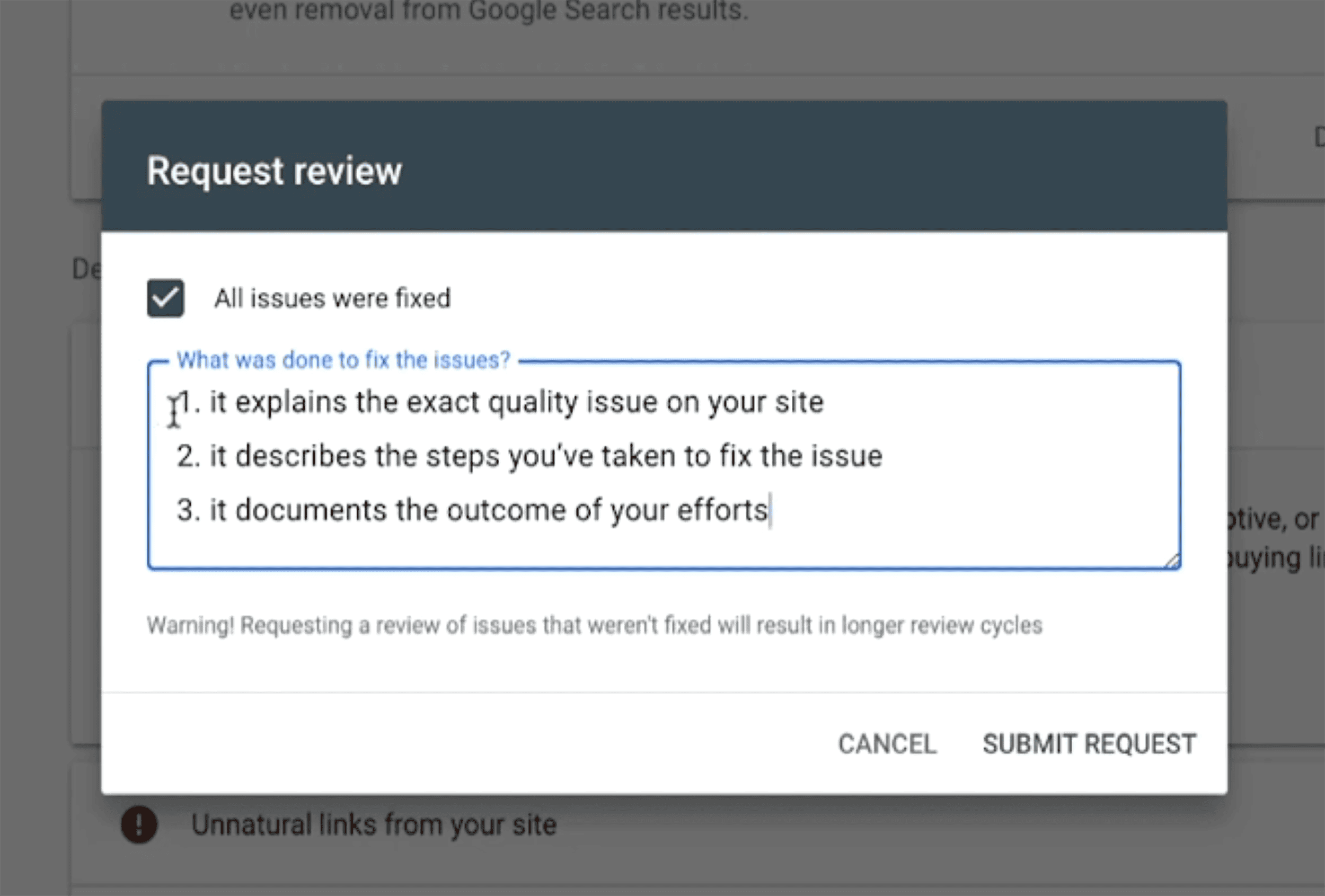 GSC – Manual actions – Request review