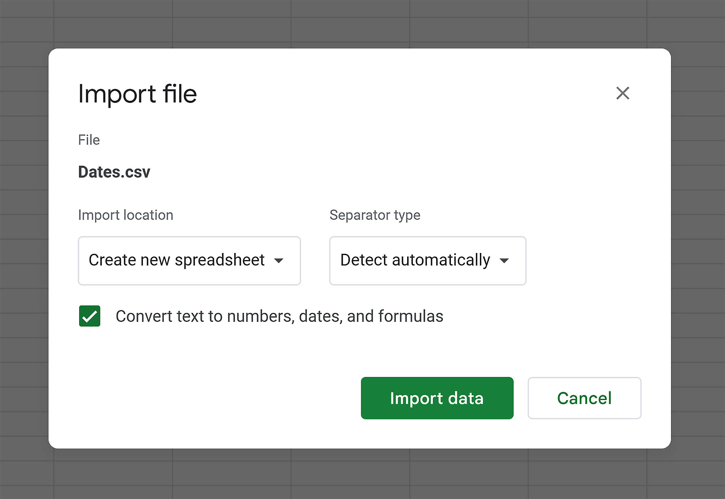 Import the CSV file into the spreadsheet