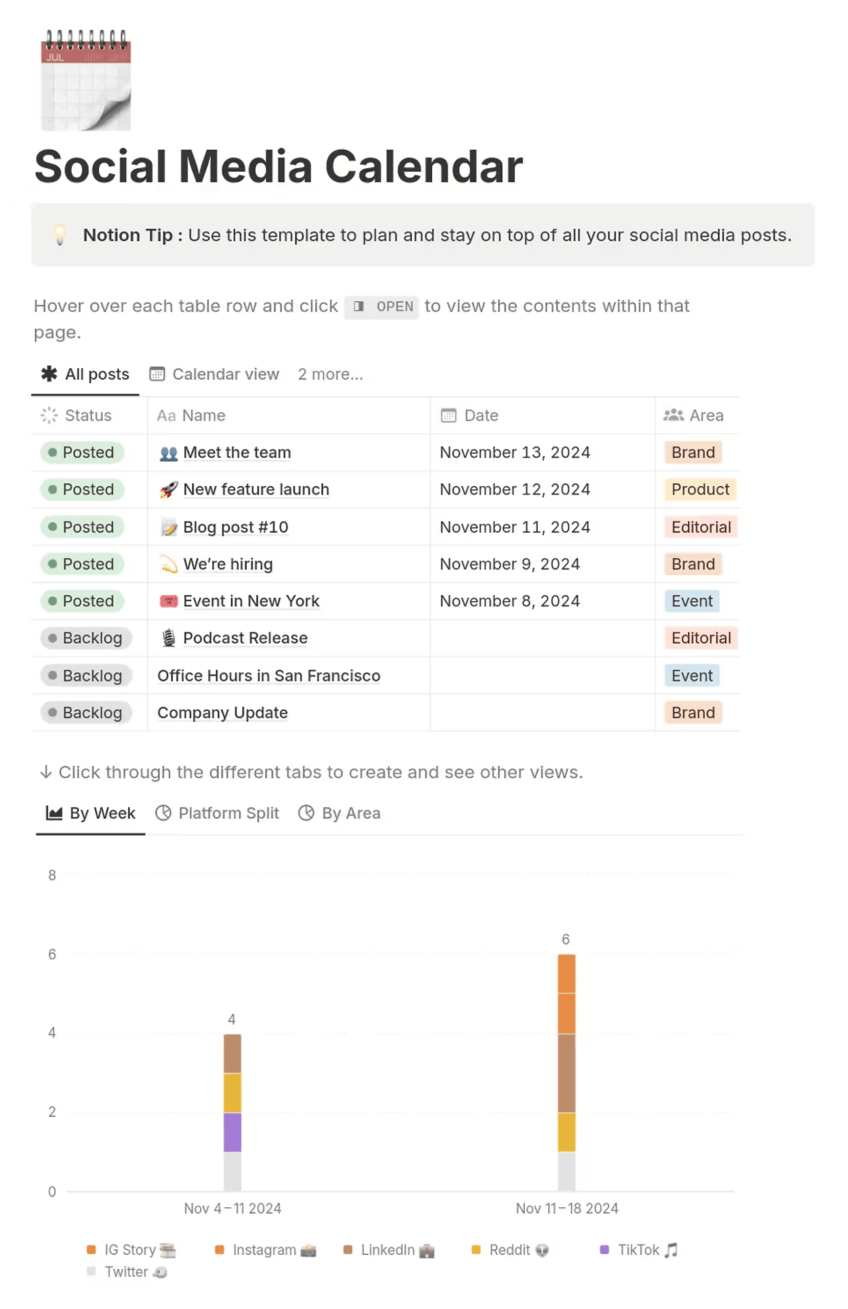 Notion – Social Media Calendar