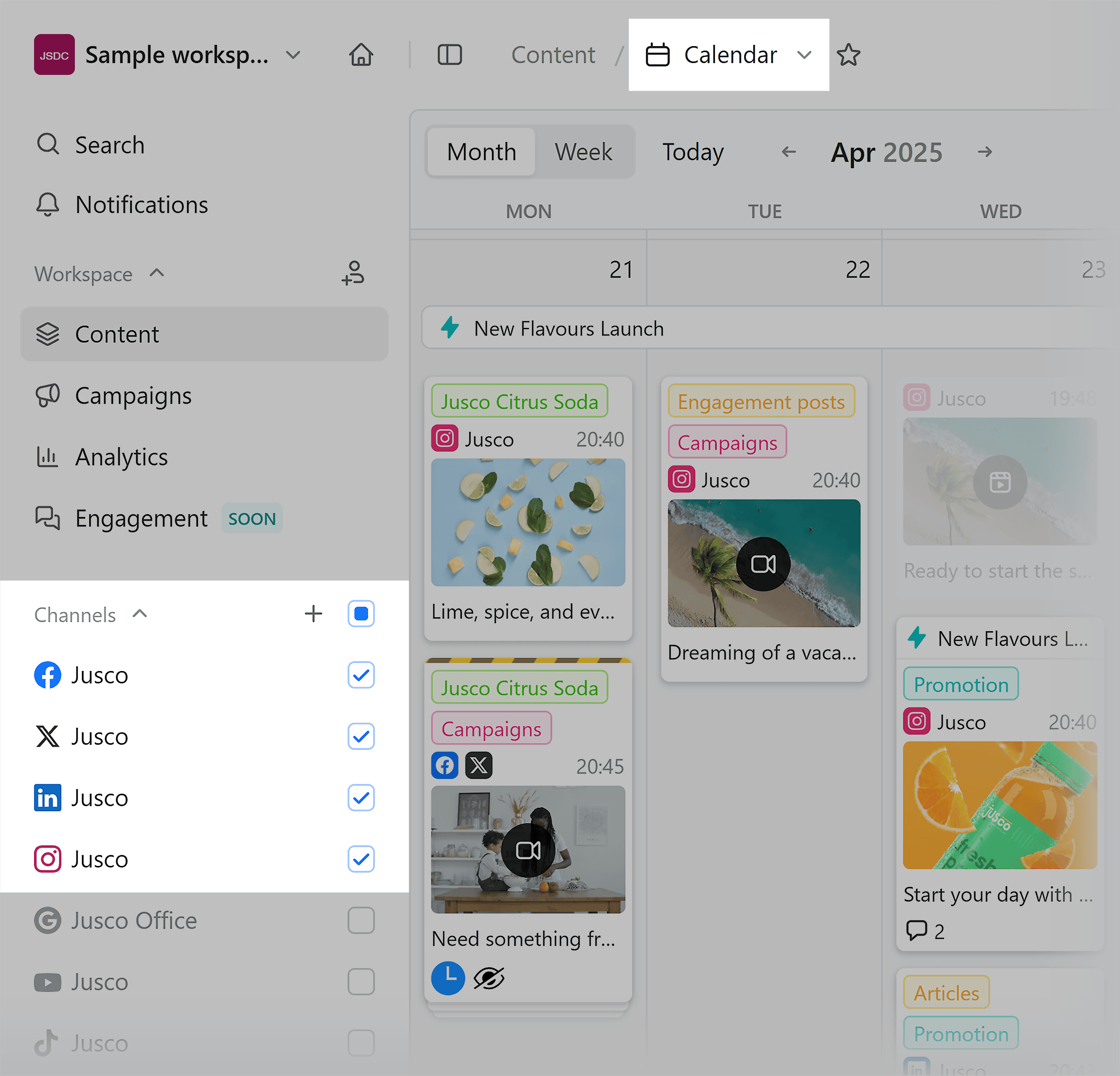 Planable – Calendar view & Connected Channels