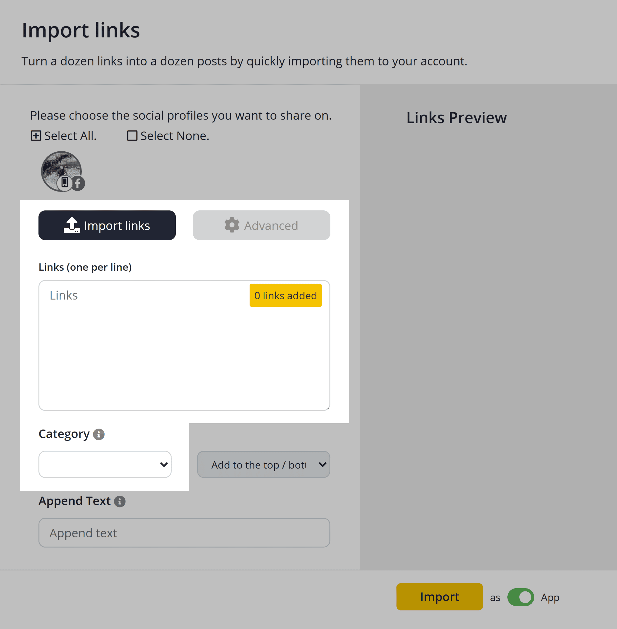 SocialBee – Content – Import links