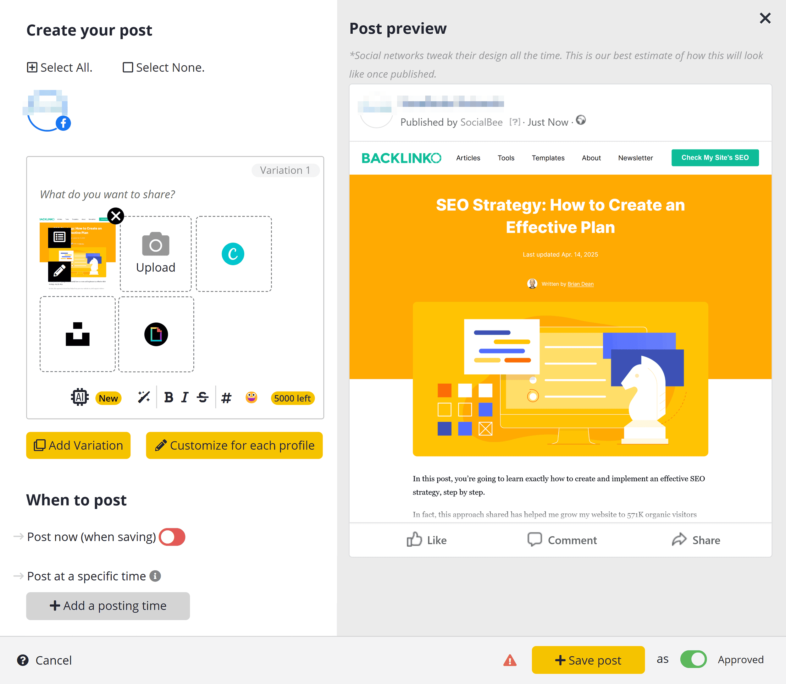 SocialBee – Create your post