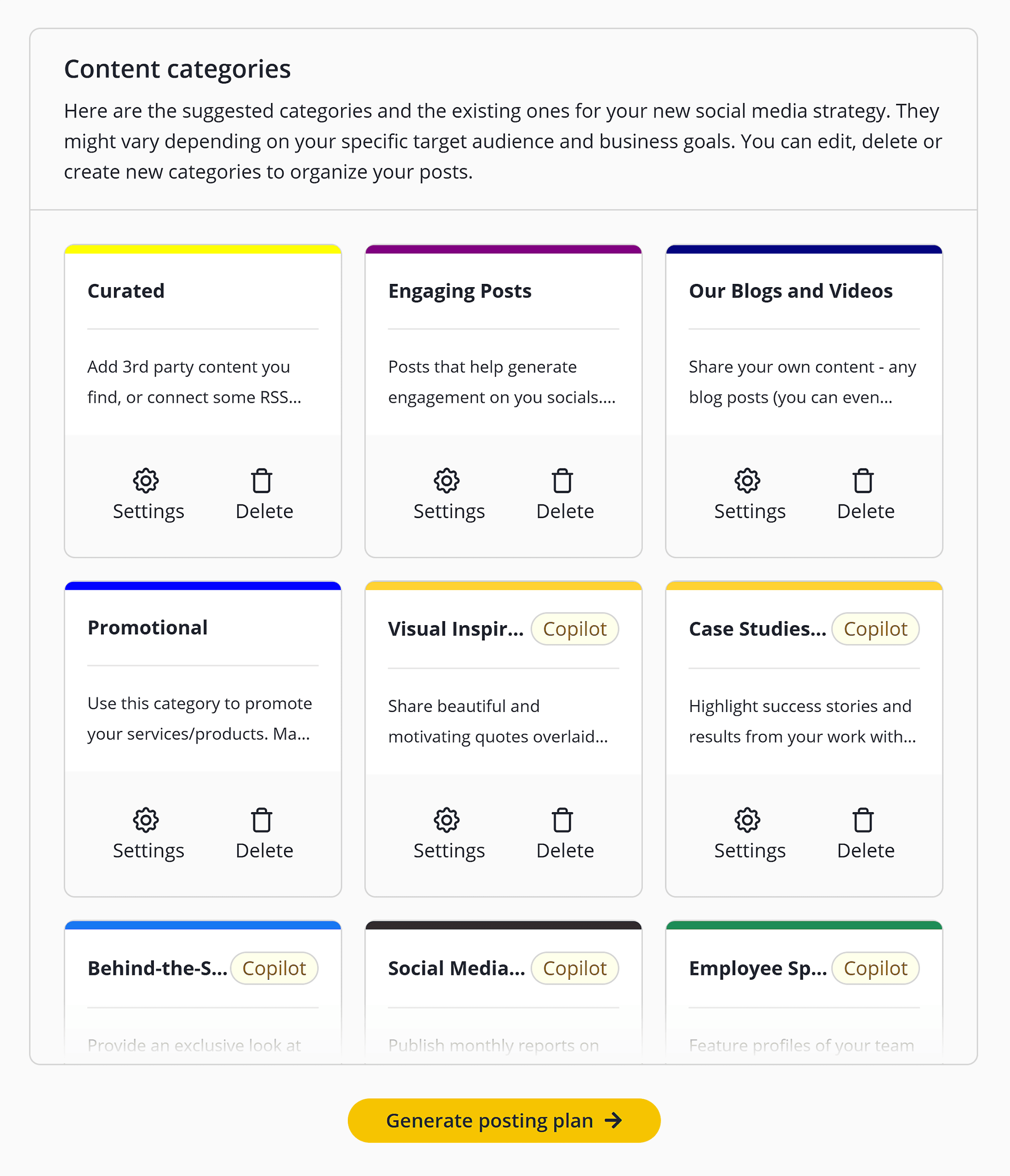 SocialBee – Social Media Copilot – Content categories