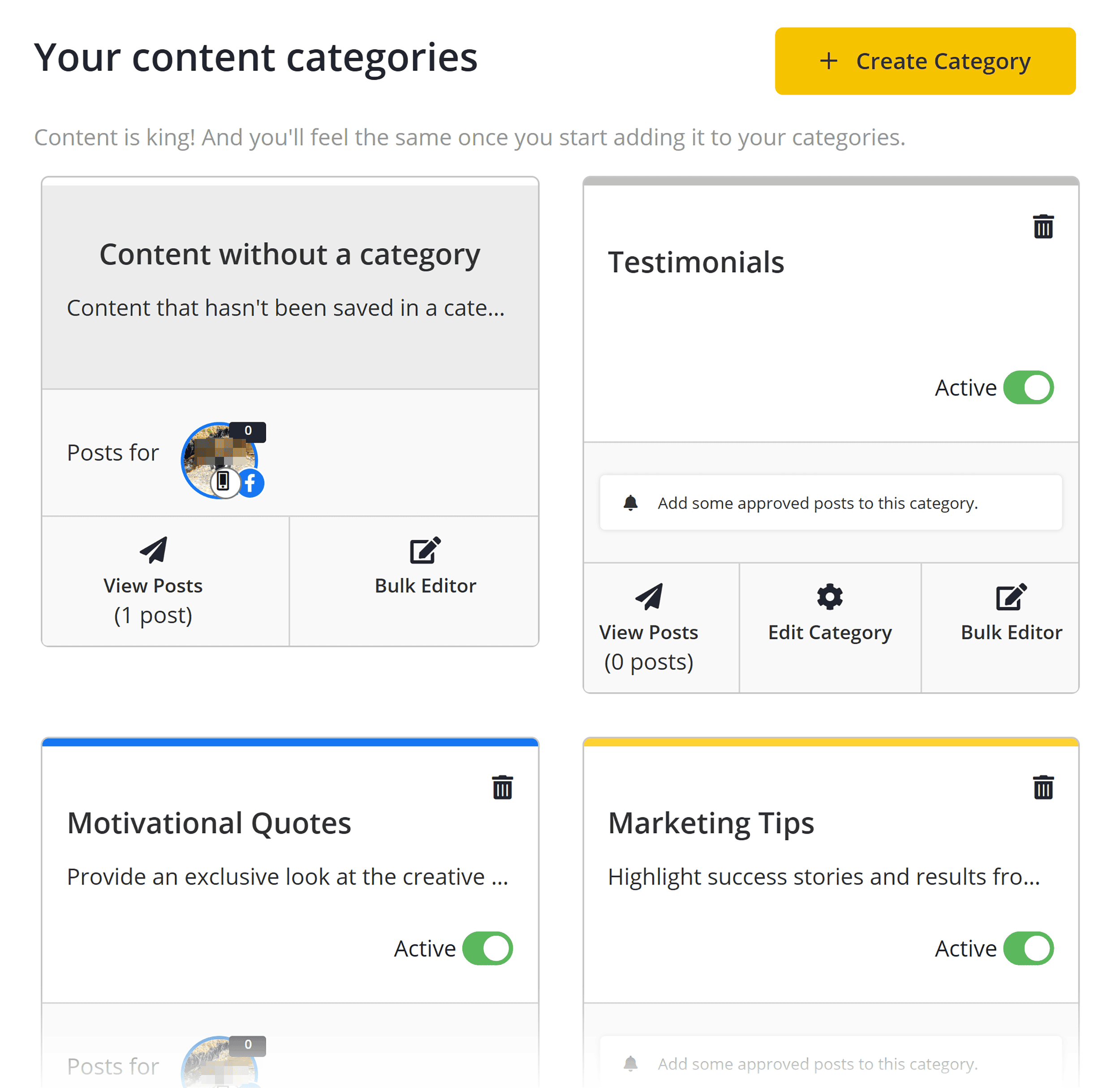 SocialBee – Your content categories