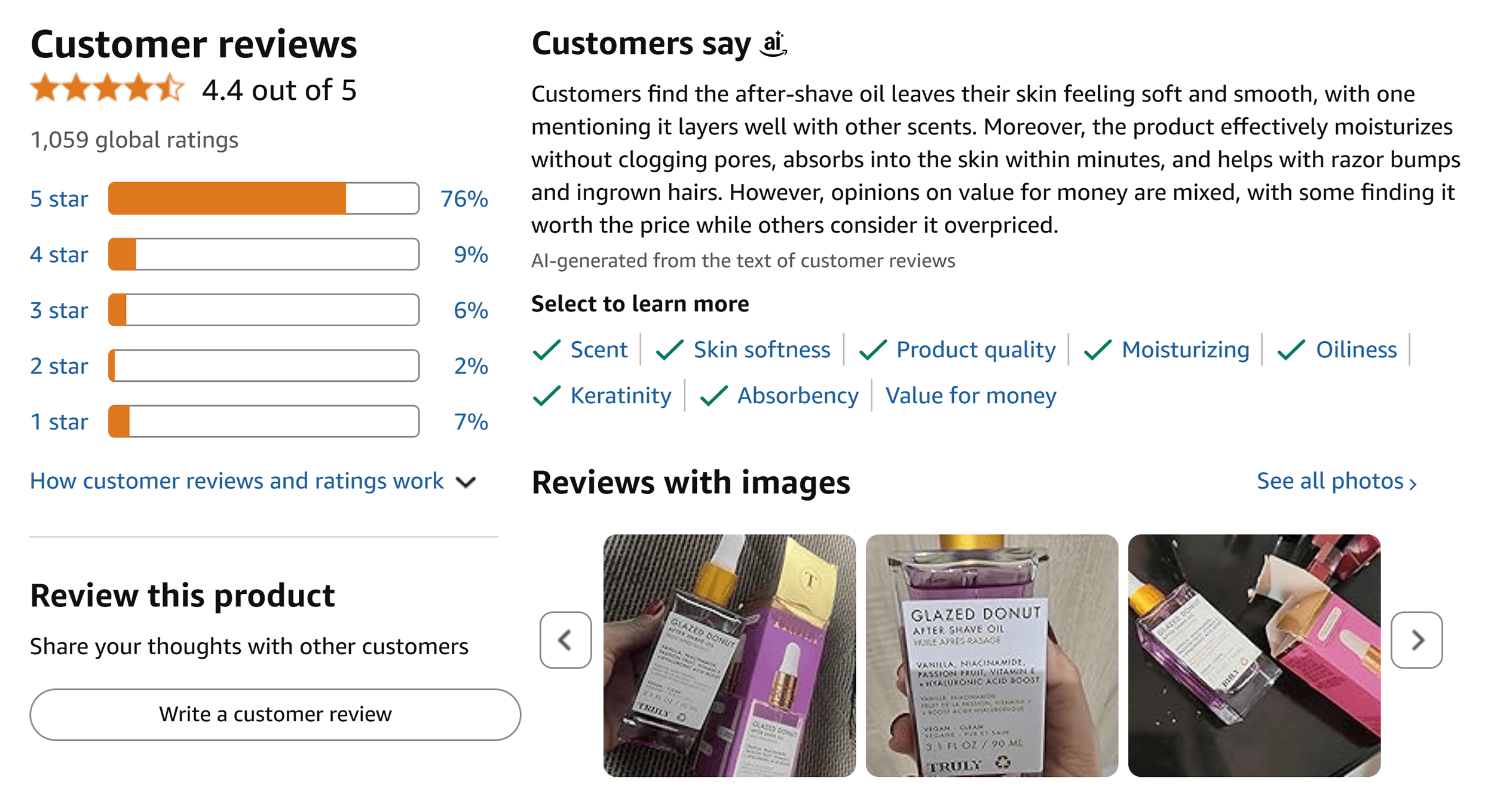 Amazon – Truly product – Customer reviews