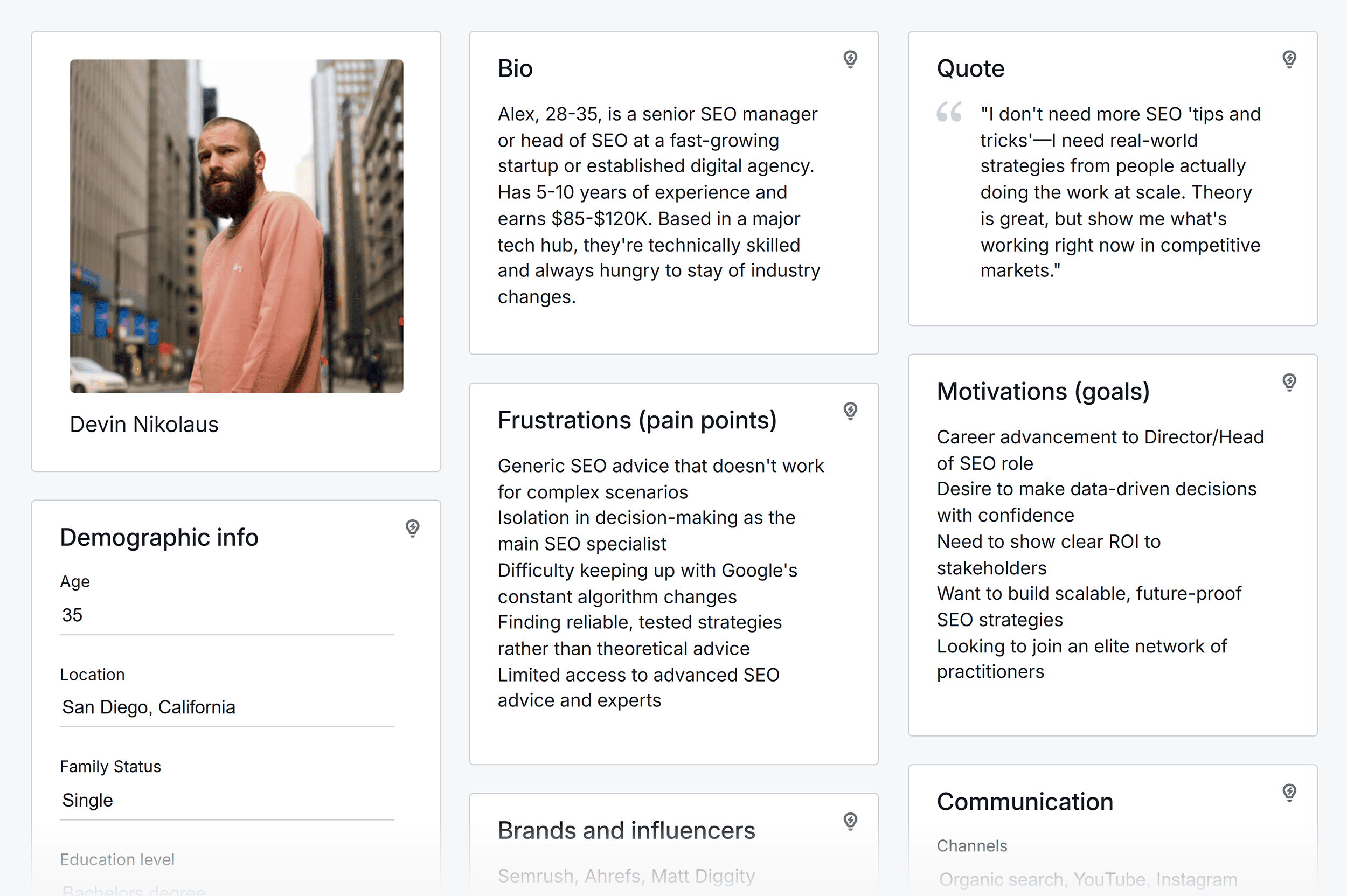 Creating search persona