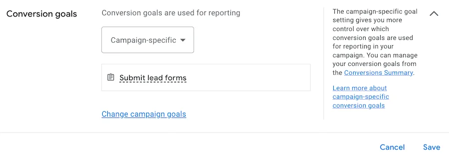 google ads campaign specific goal