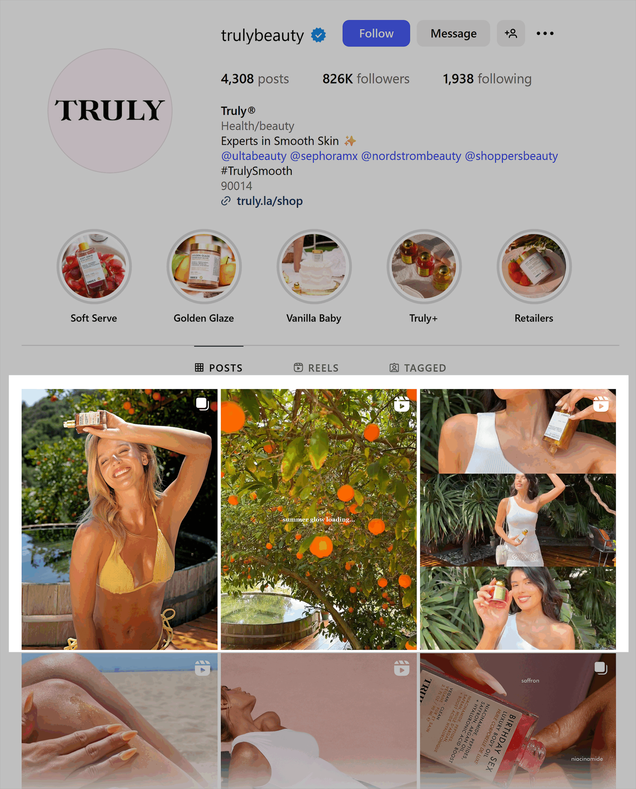 Instagram – Truly Beauty – No pinned posts