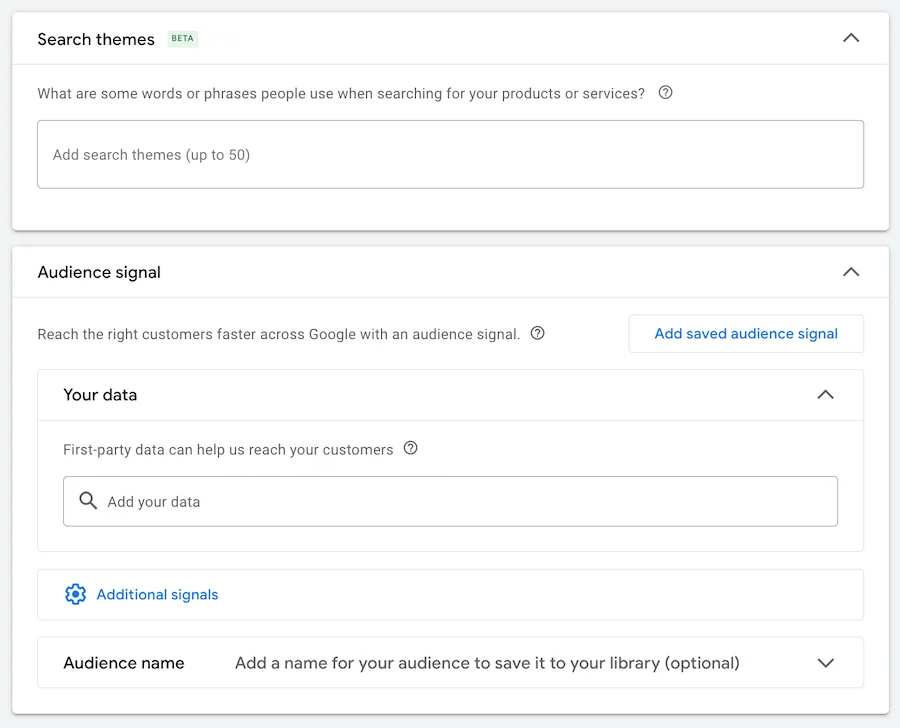 google performance max search themes