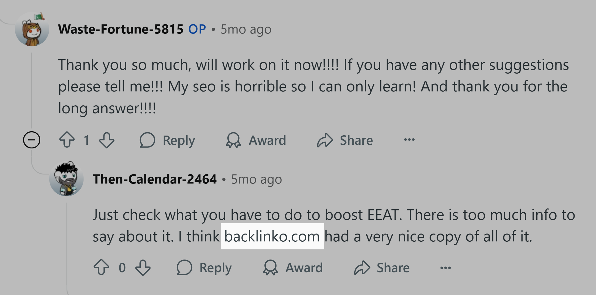 Reddit – Comment from a satisfied customer