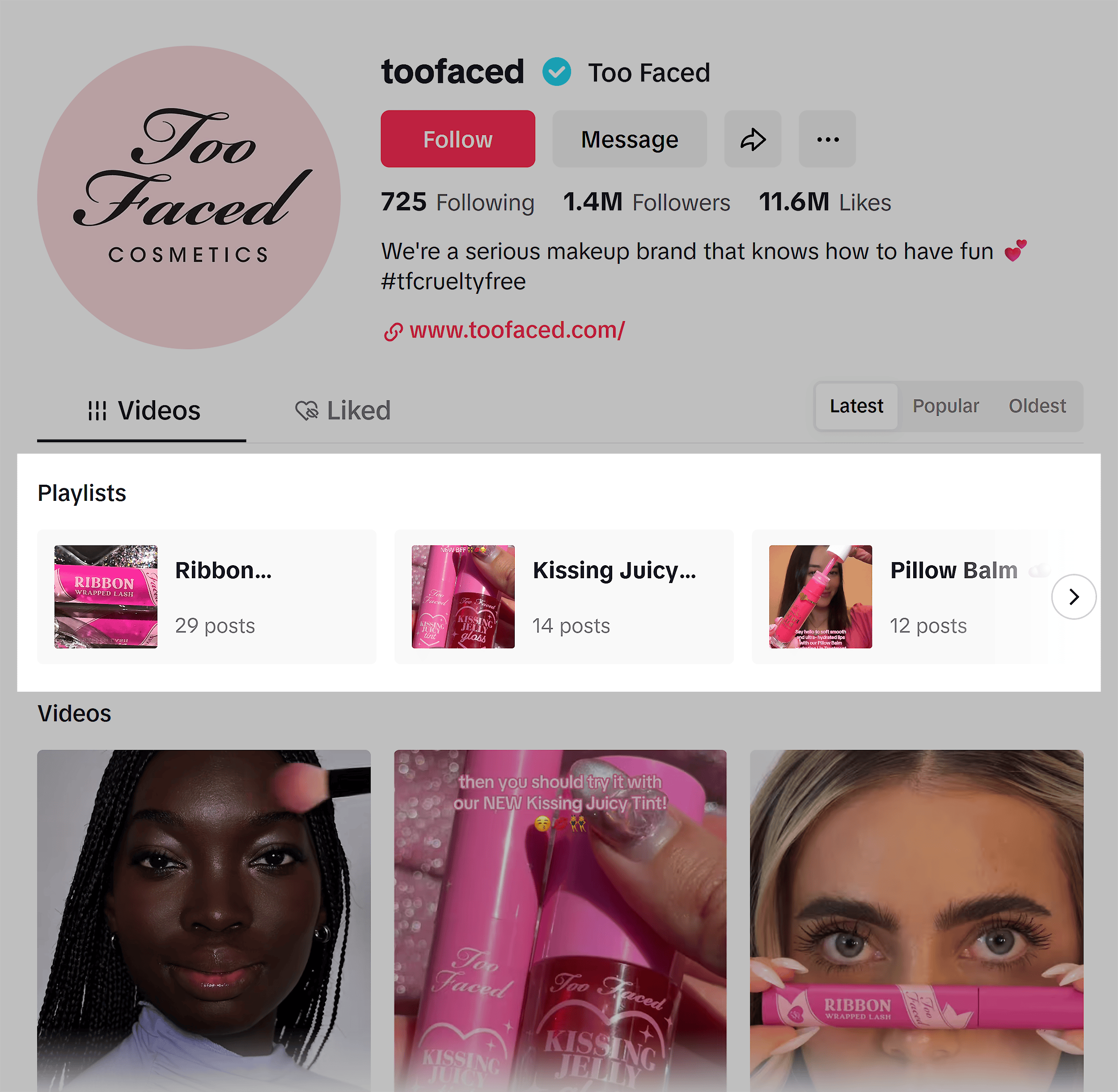 TikTok – Too Faced – Playlists