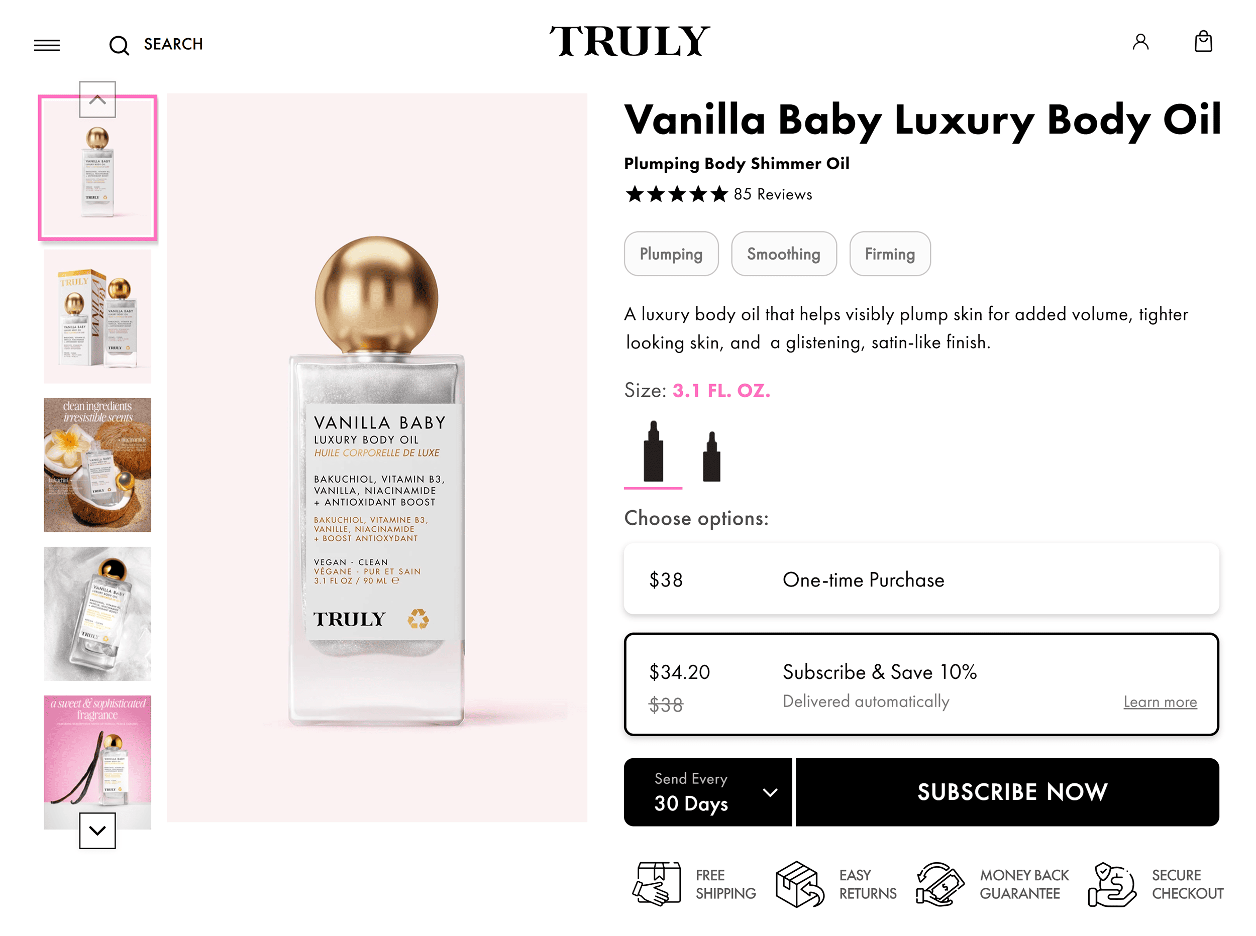 Truly Beauty products – Vanilla Baby Luxury Body Oil