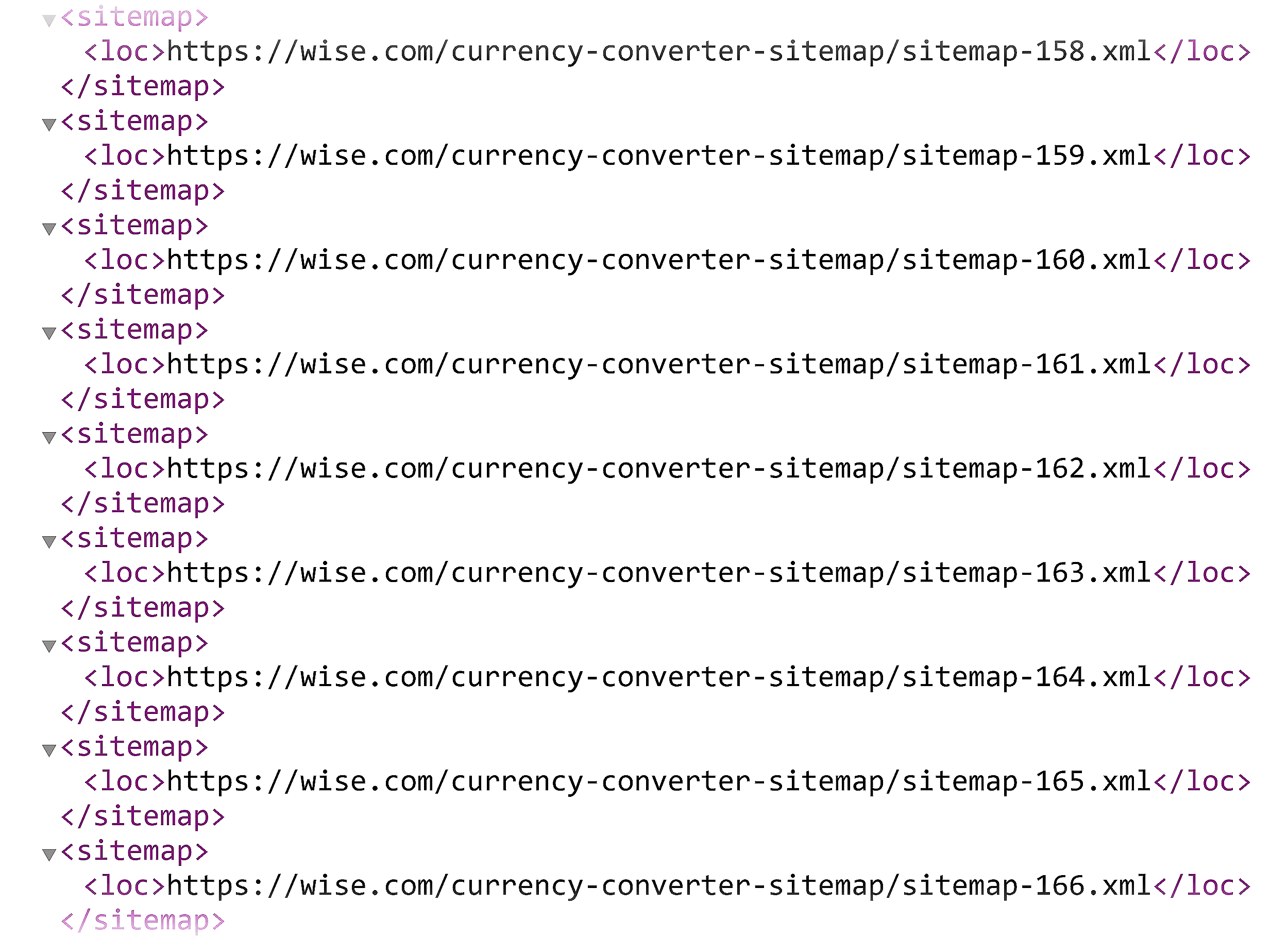 Wise – Currency converter – 170 individual sitemaps