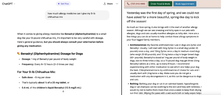 example of answer from ai search vs organic search