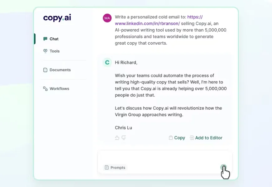 AI productivity tools - screenshot from Copy ai