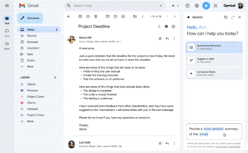 AI productivity tools - screenshot from Gemini