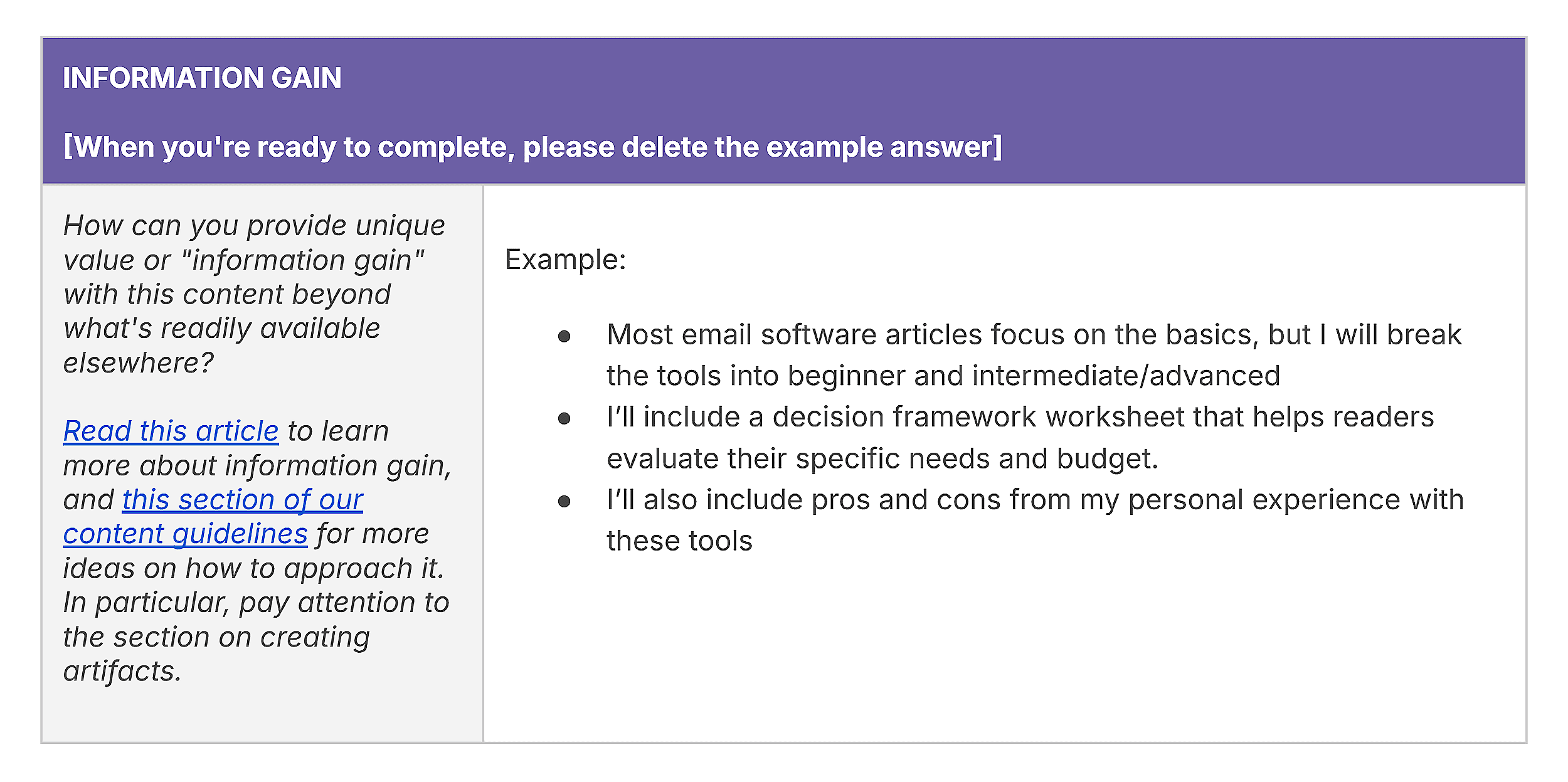 Backlinko – Content Brief Template – Information Gain
