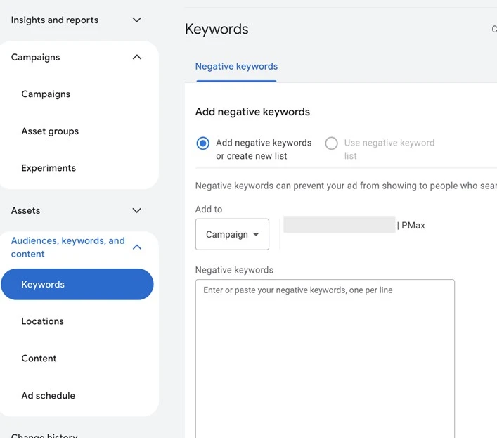 google ads performance max lead generation - negative keywords