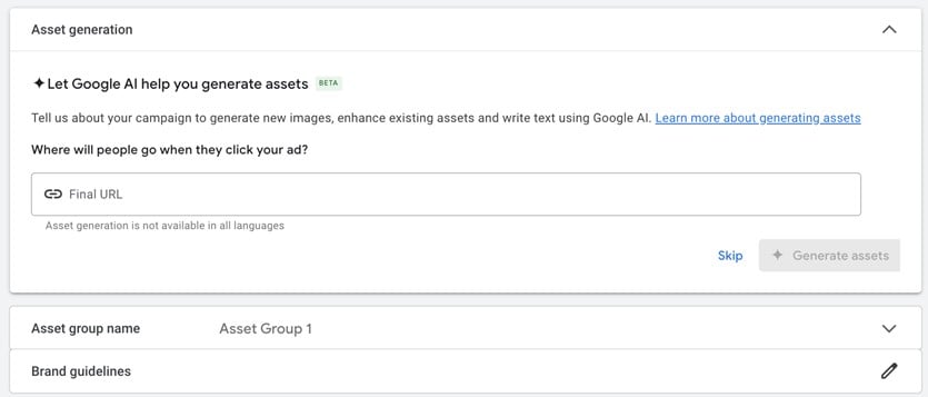 google ads pmax asset generation