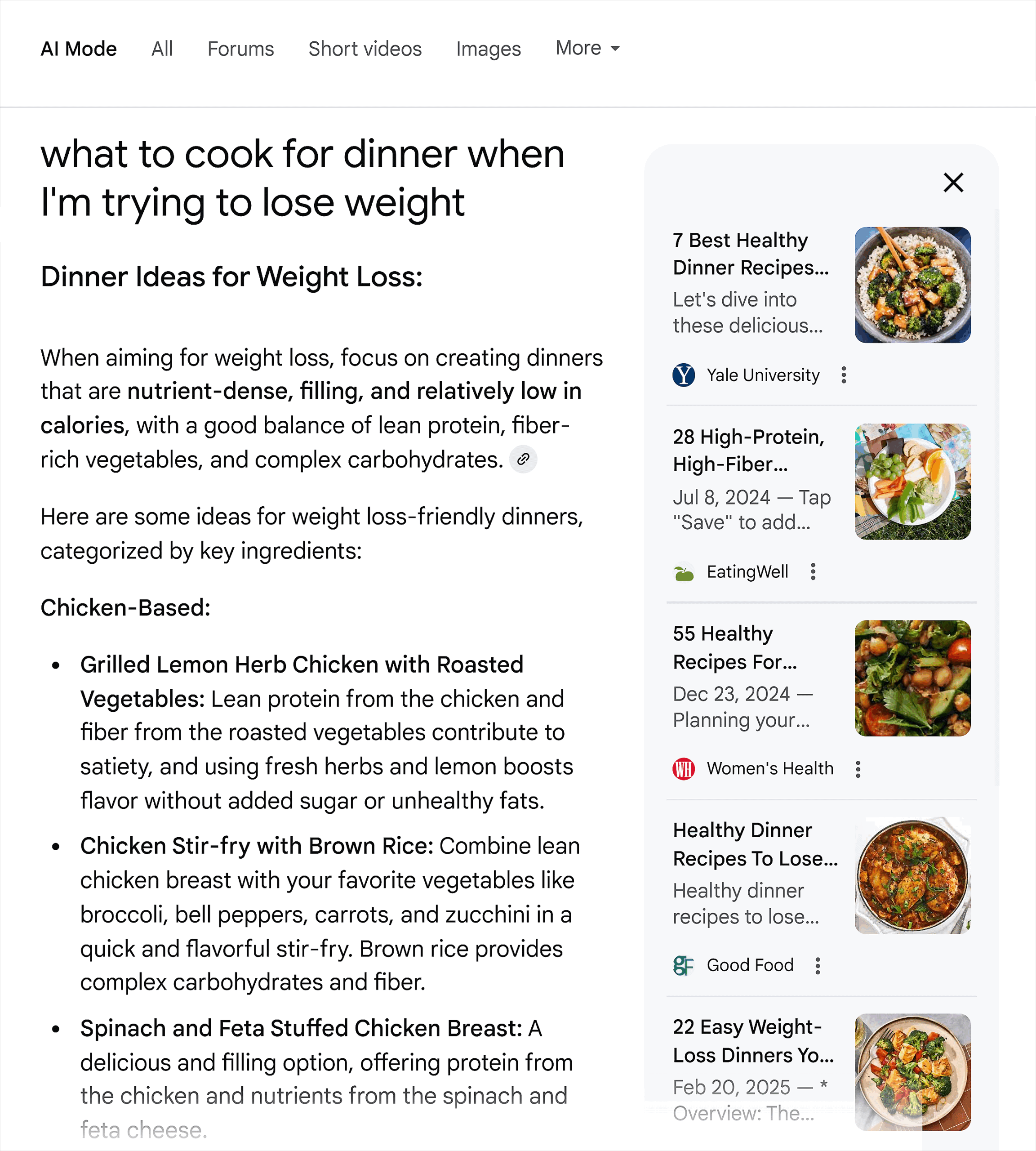 Google AI Mode – Cooking recipe