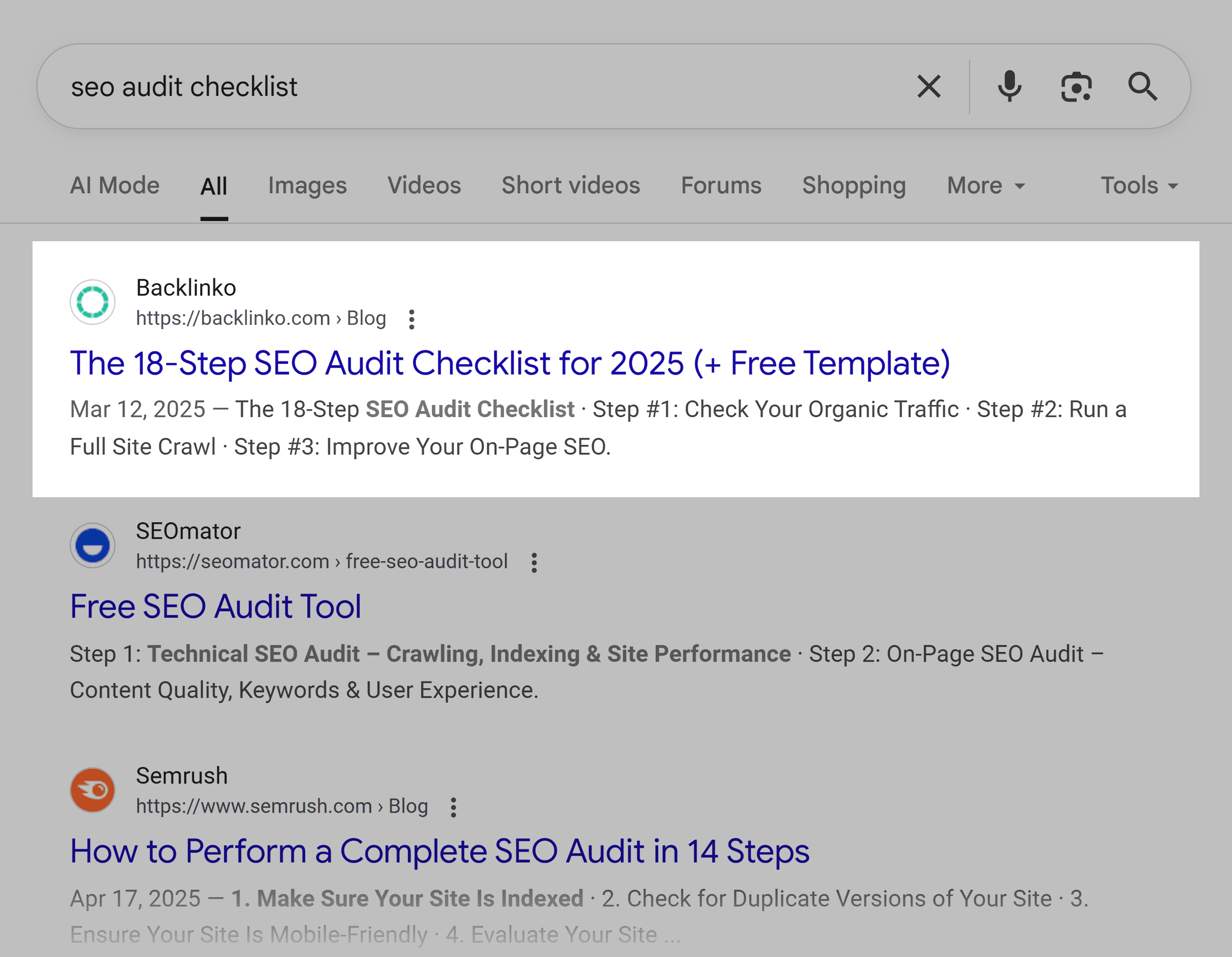 Google SERP – SEO Audit Checklist