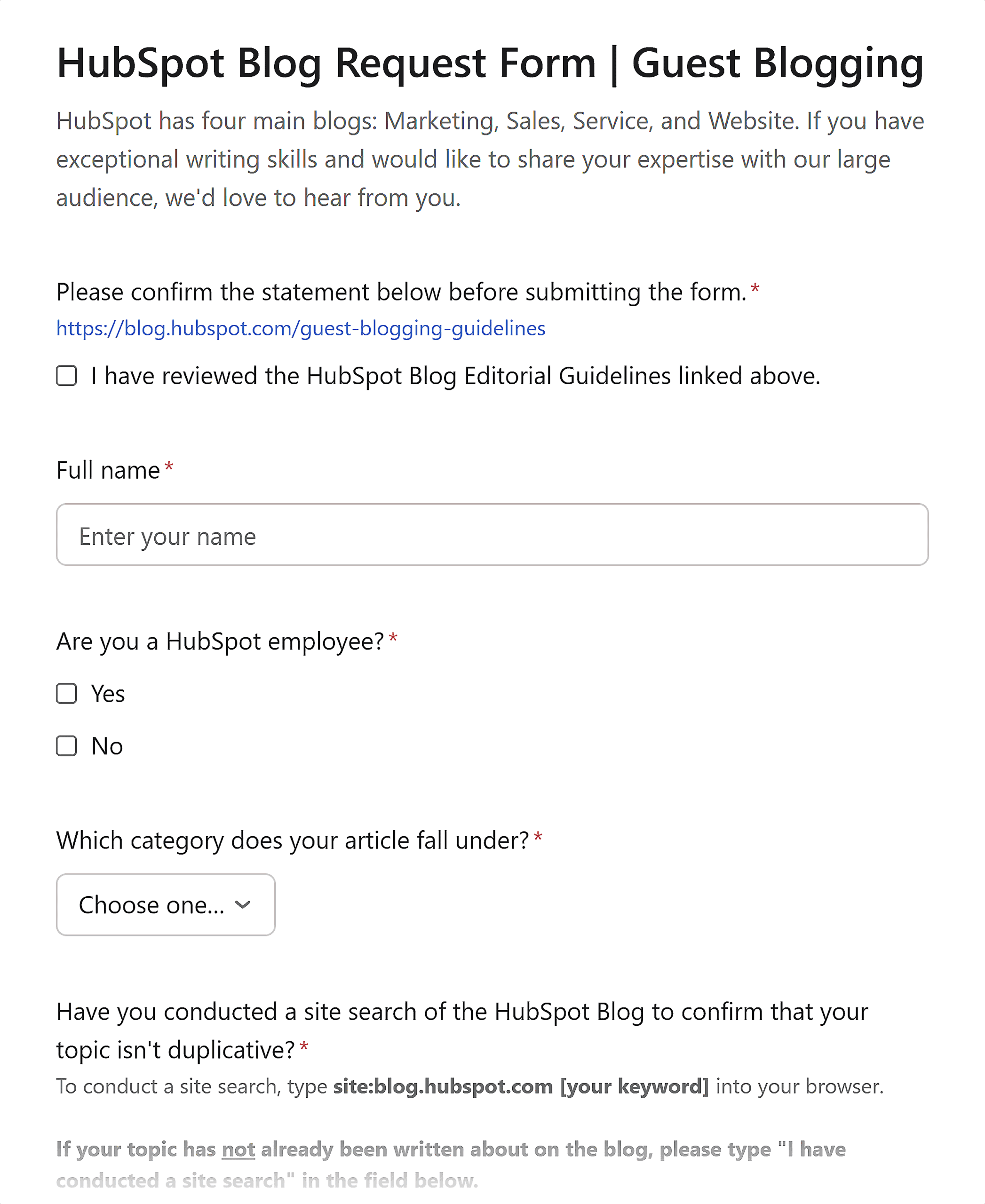 HubSpot – Blog Request Form