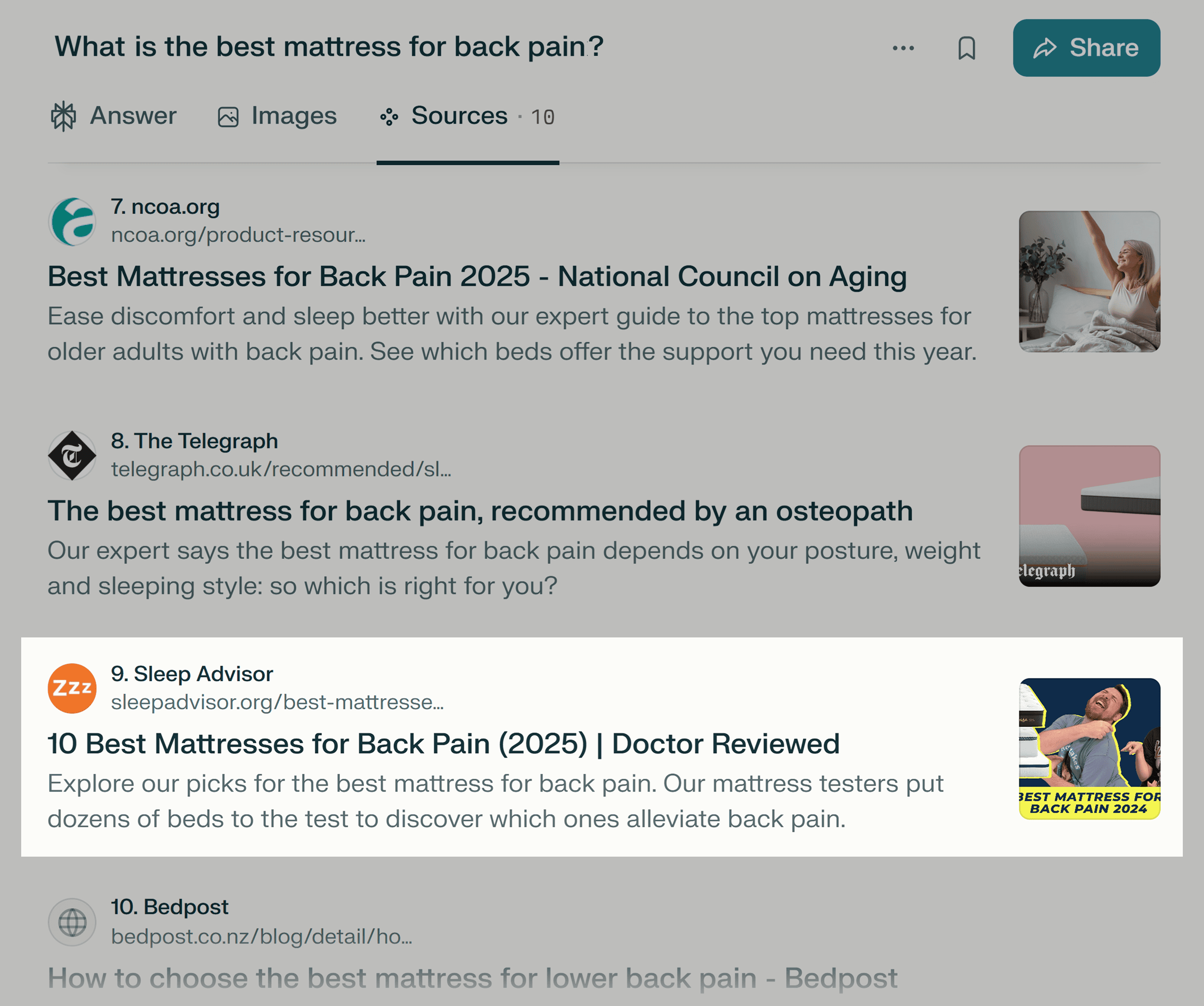 Perplexity – Sleep Advisor as Source