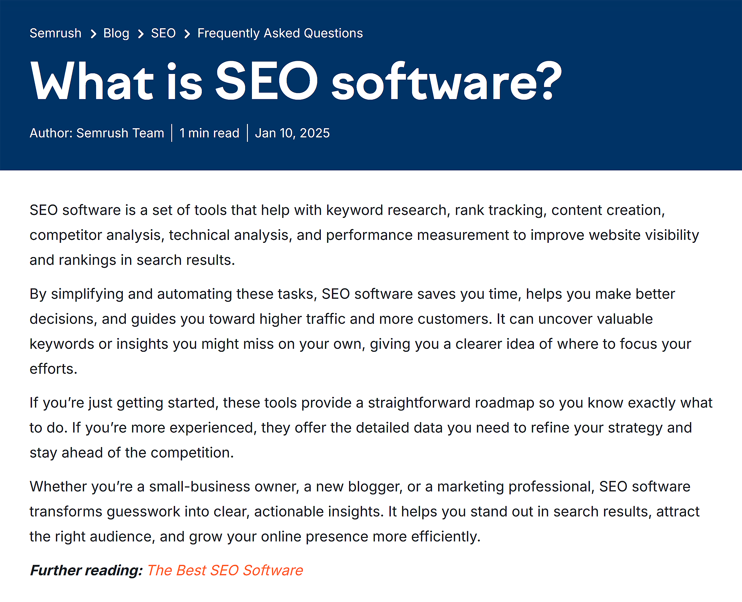 Semrush Blog – What is SEO software