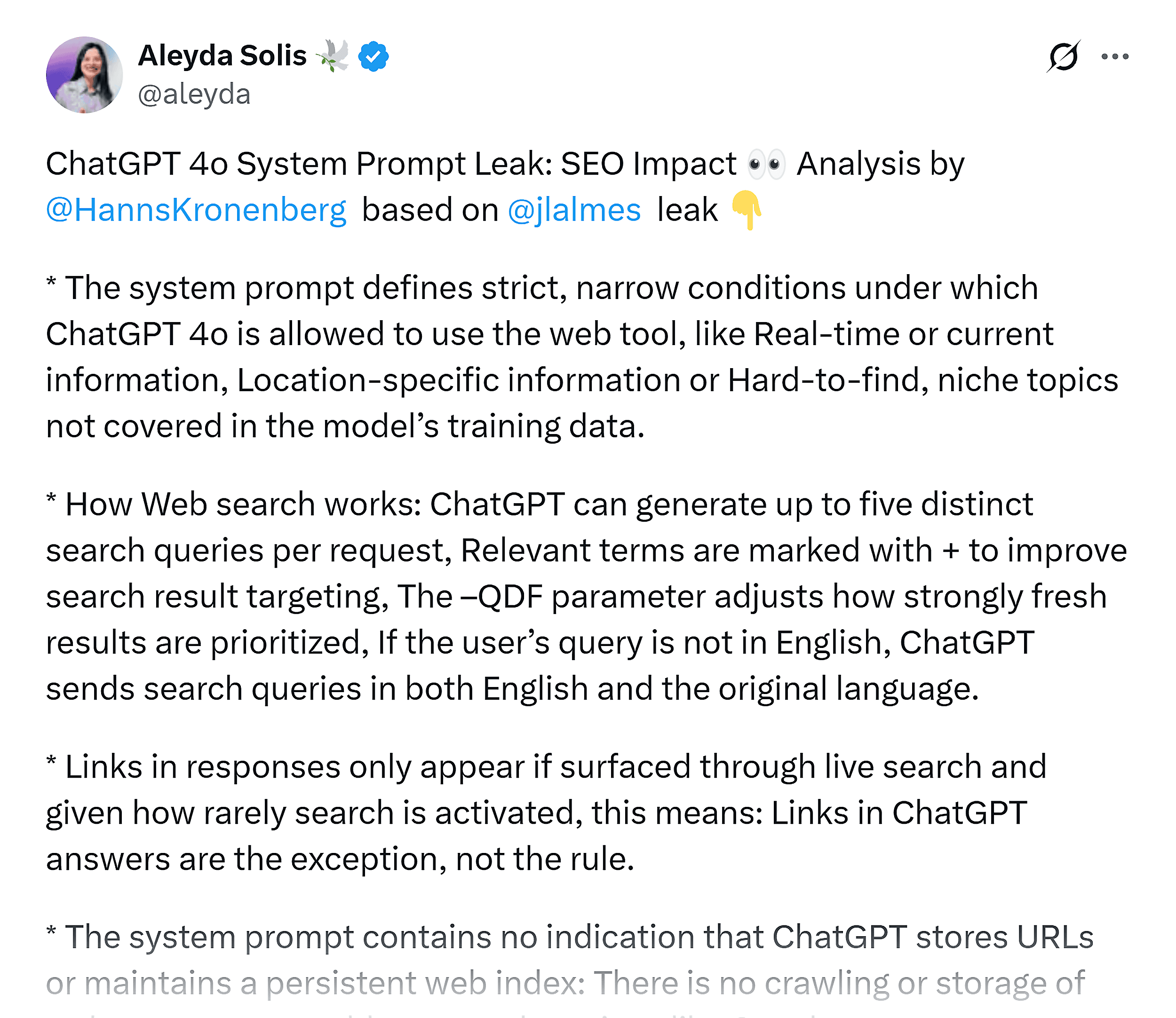 X status – Aleyda Solis – Valuable content