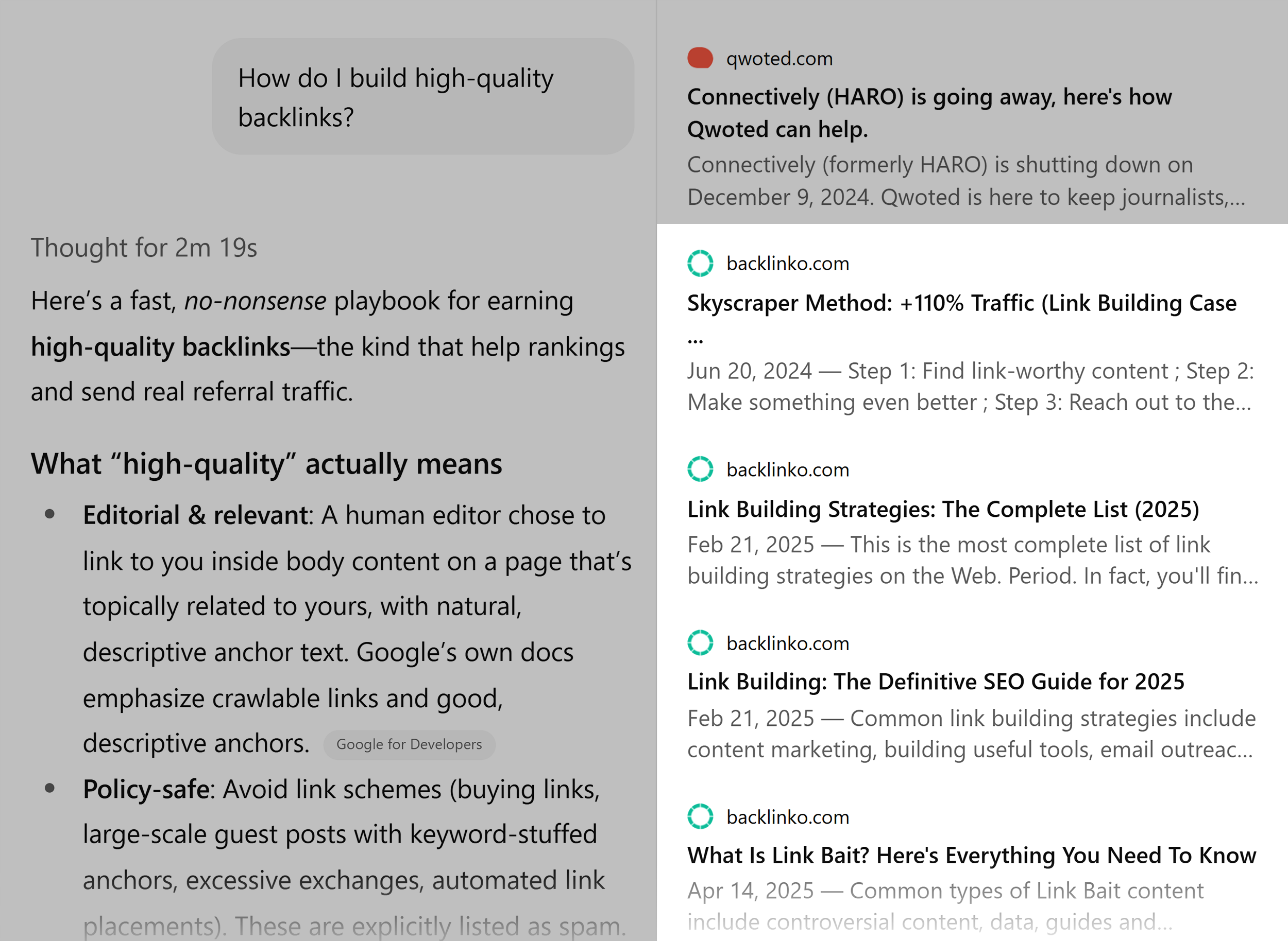 ChatGPT – Prompt – Backlinko as source