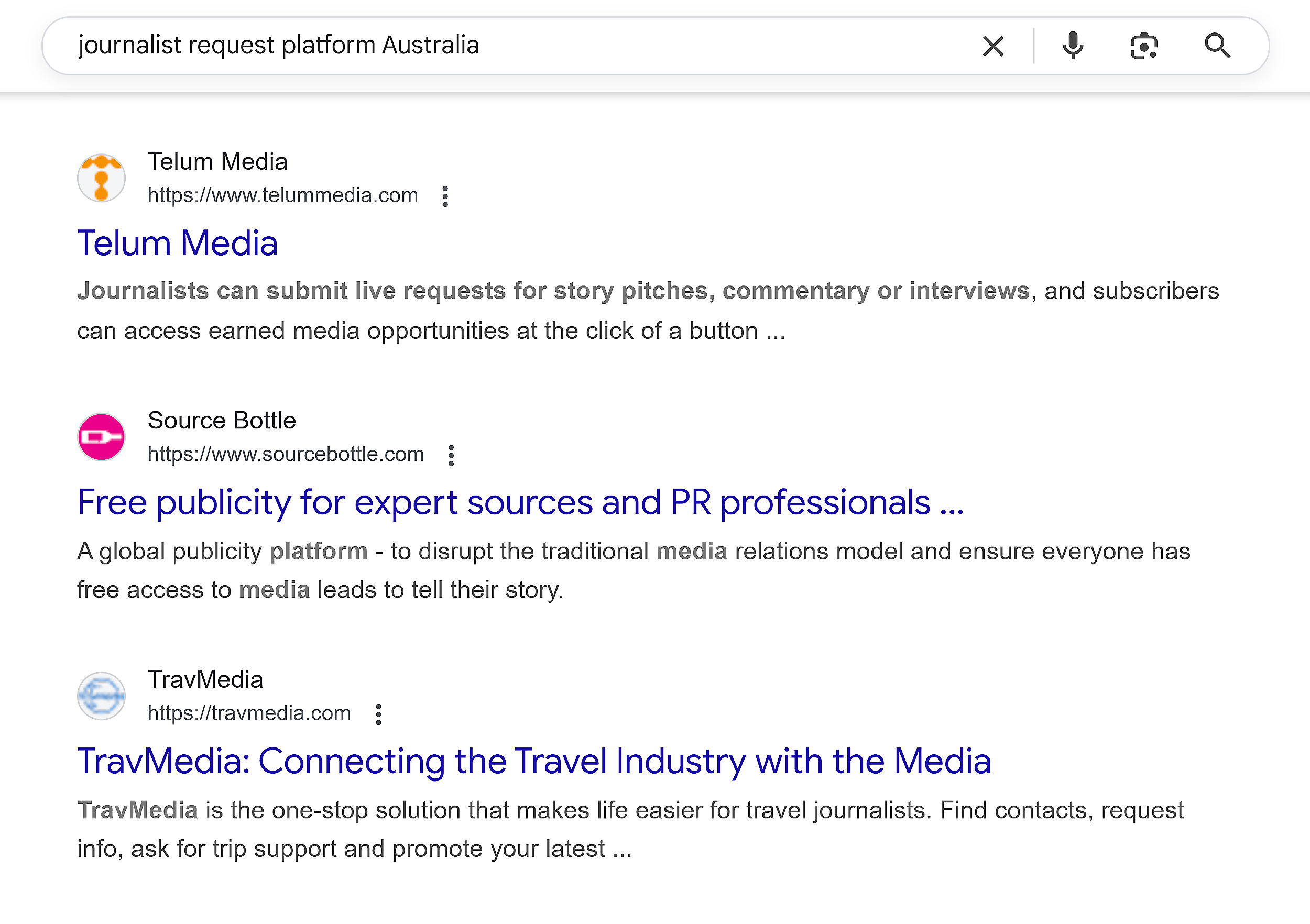 Google SERP – Journalist request platform Australia